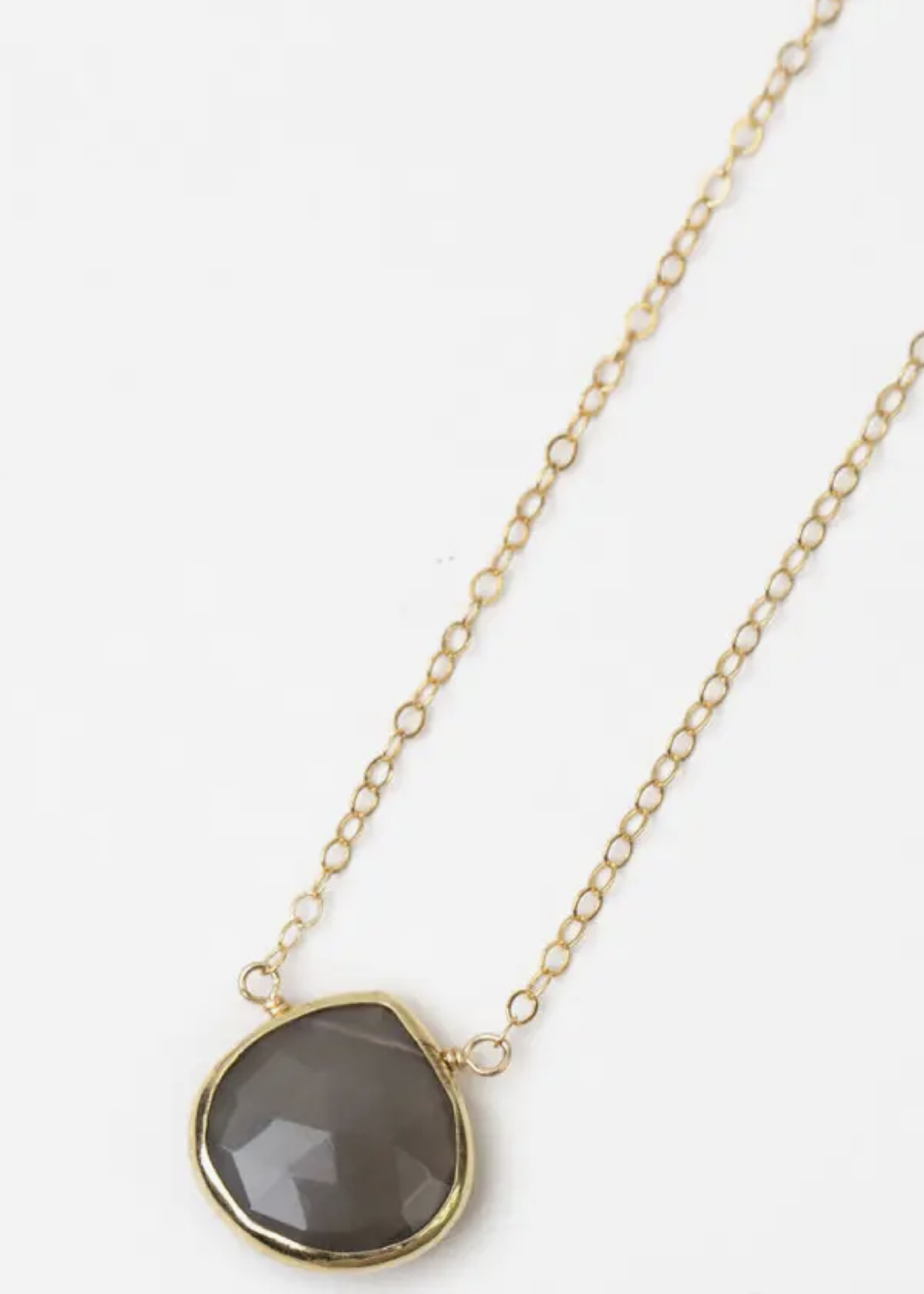 Sapphire - Faceted Grey Moonstone Bezel Simple Necklace