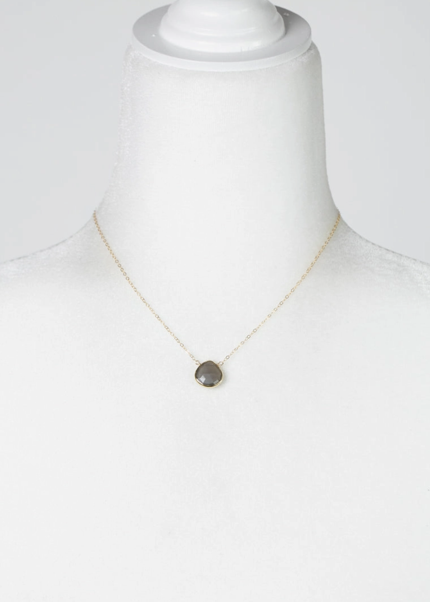 Sapphire - Faceted Grey Moonstone Bezel Simple Necklace