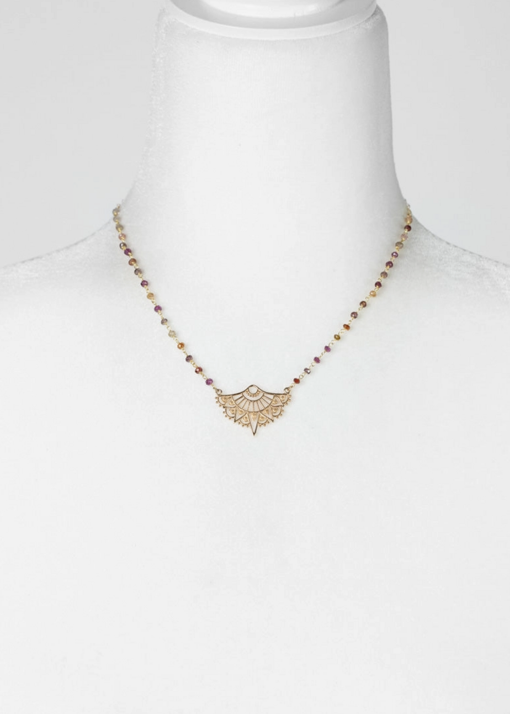 Sapphire - Faceted Sapphire with Bronze Mandala Pendant Simple Necklace