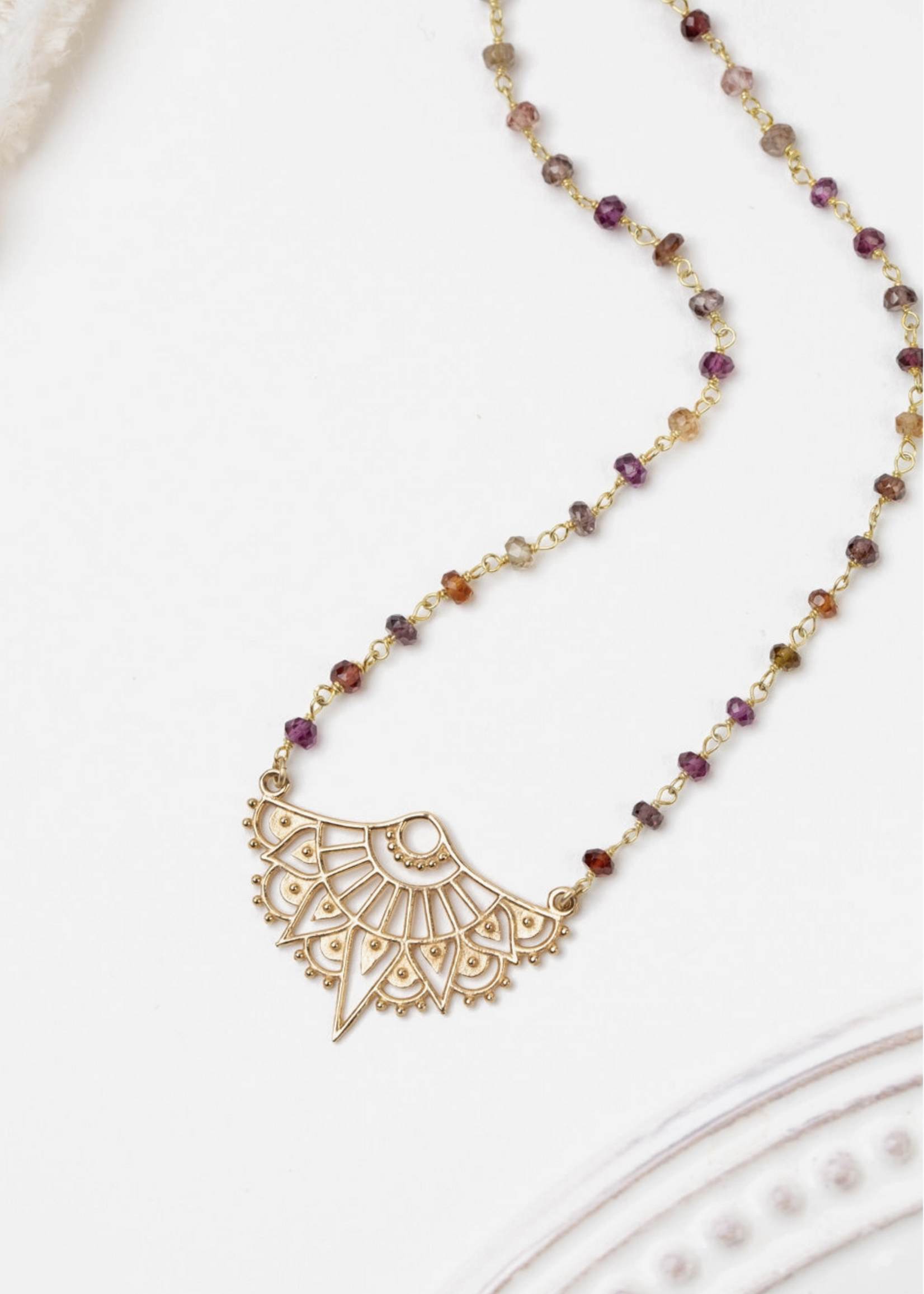 Sapphire - Faceted Sapphire with Bronze Mandala Pendant Simple Necklace