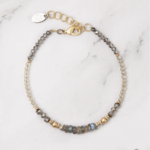 Silver & Gold - Faceted Smoky Gray Crystal, Labradorite, Czech Glass Simple Bracelet