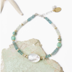 Serenity - Blue Apatite, Prehnite, Mother Of Pearl, Amazonite, Gold Plated Accents