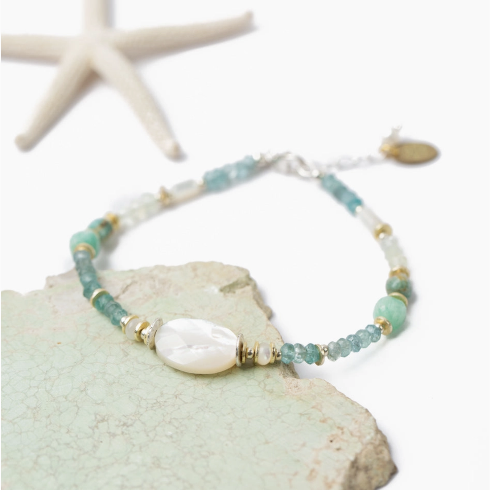 Serenity - Blue Apatite, Prehnite, Mother Of Pearl, Amazonite, Gold Plated Accents