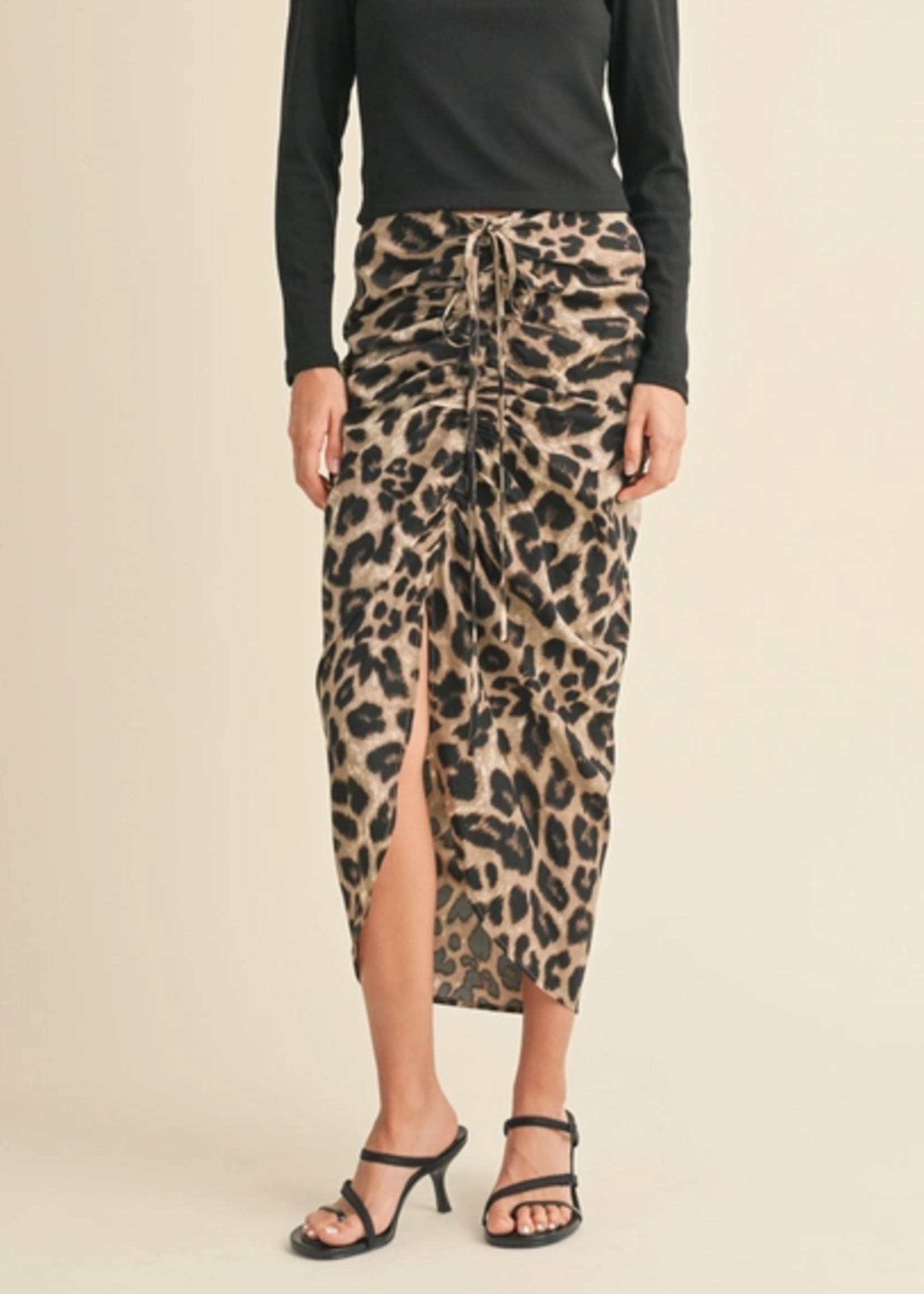 Ruched Leopard Skirt