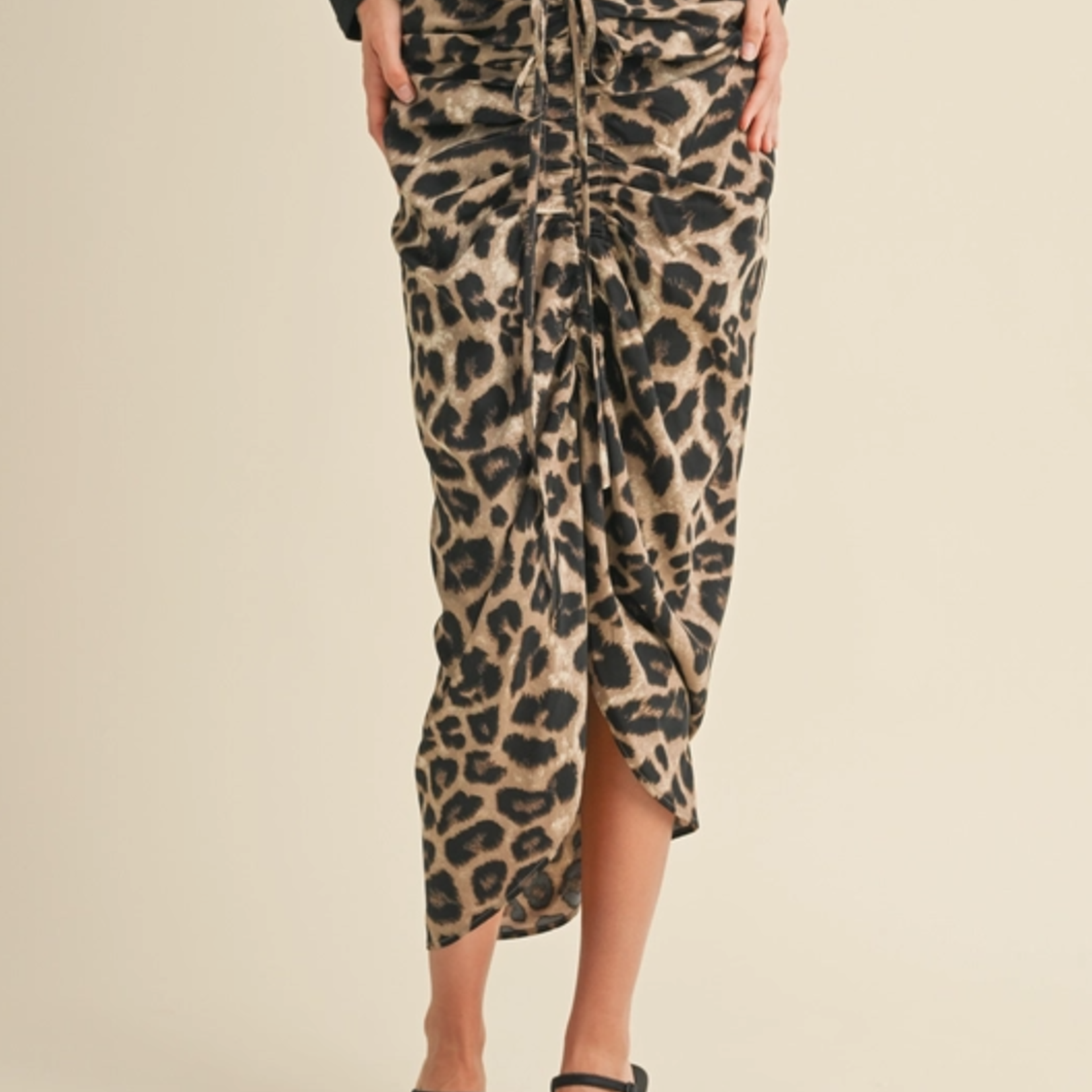 Ruched Leopard Skirt