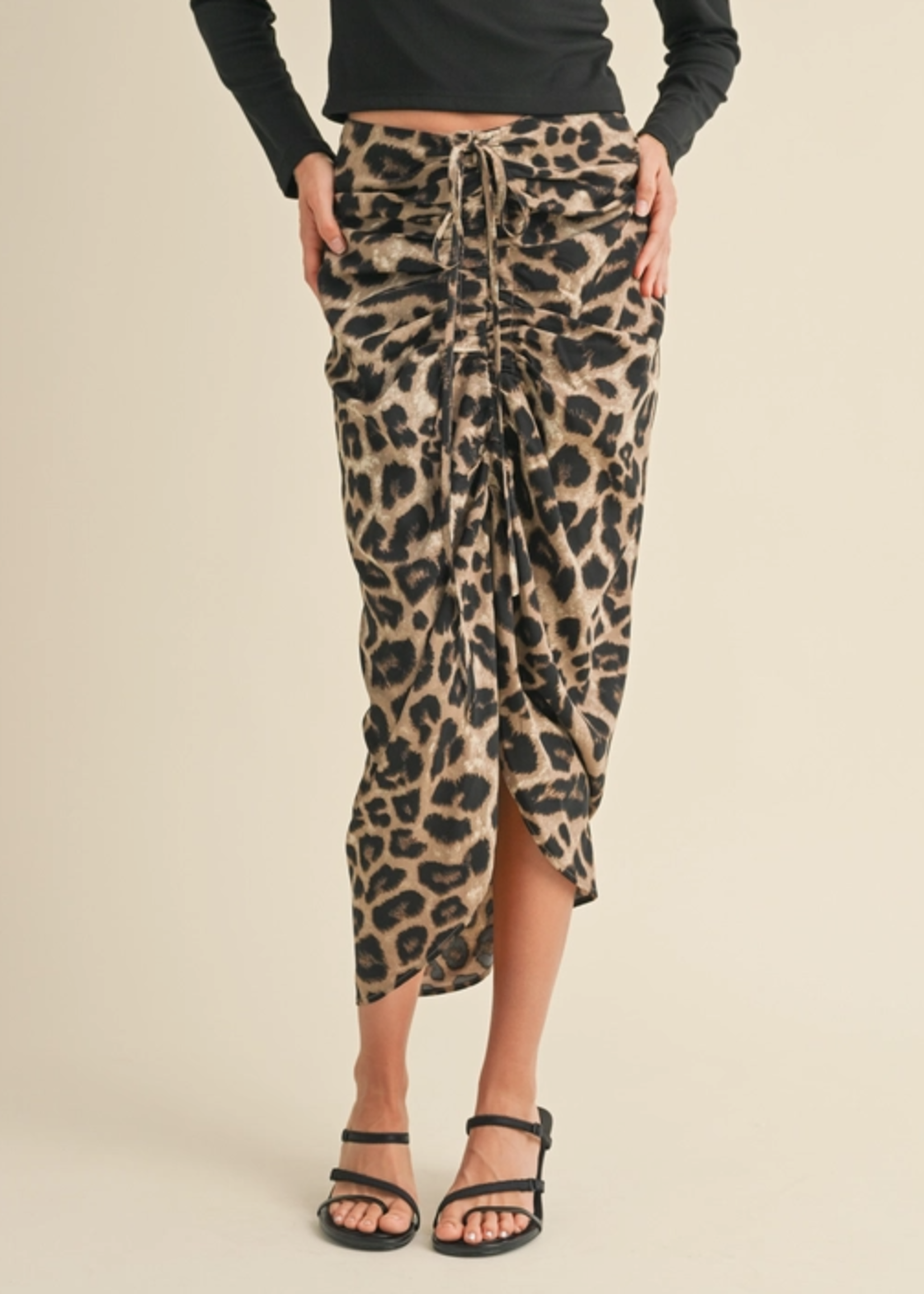 Ruched Leopard Skirt