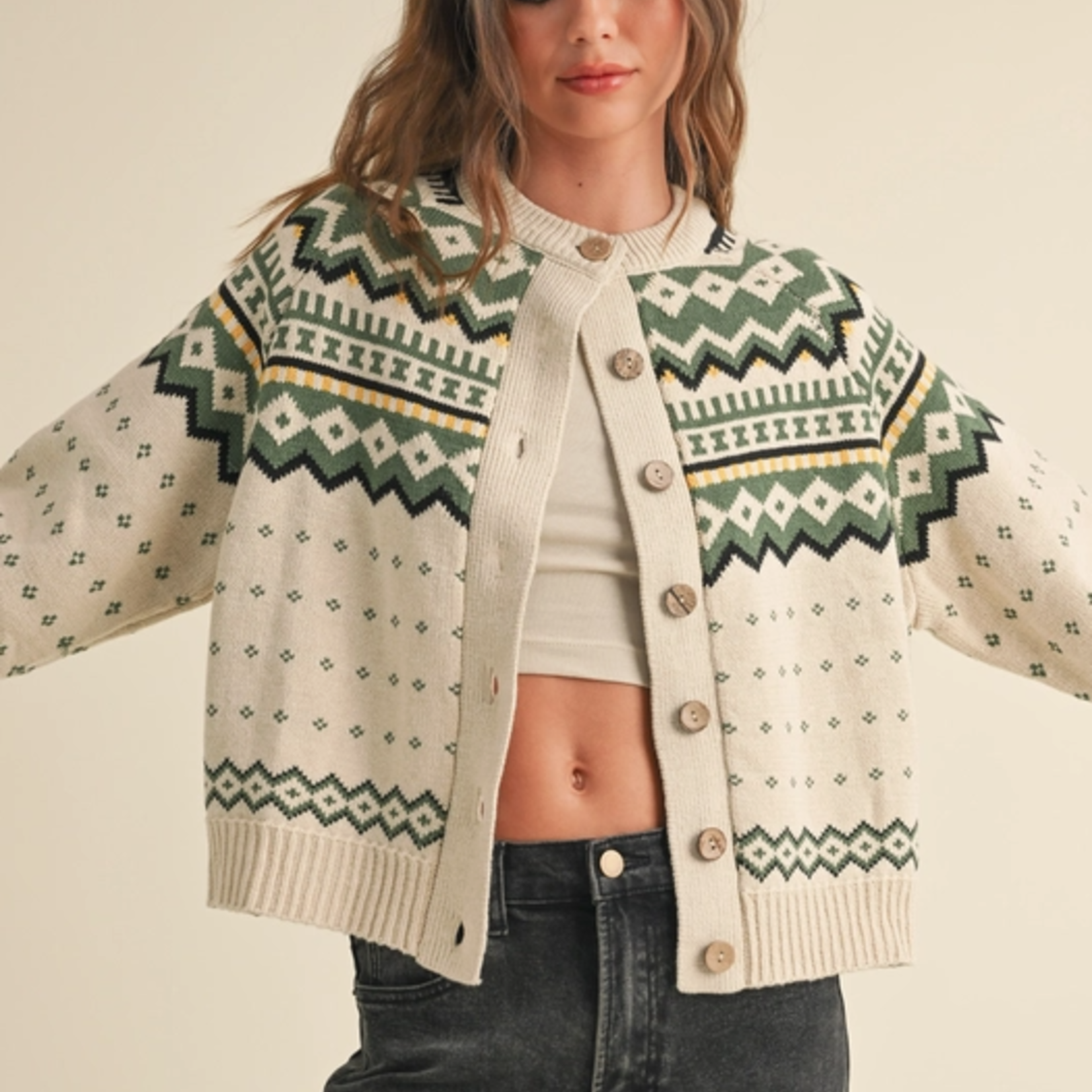 Multi Pattern Cardigan Green Multi