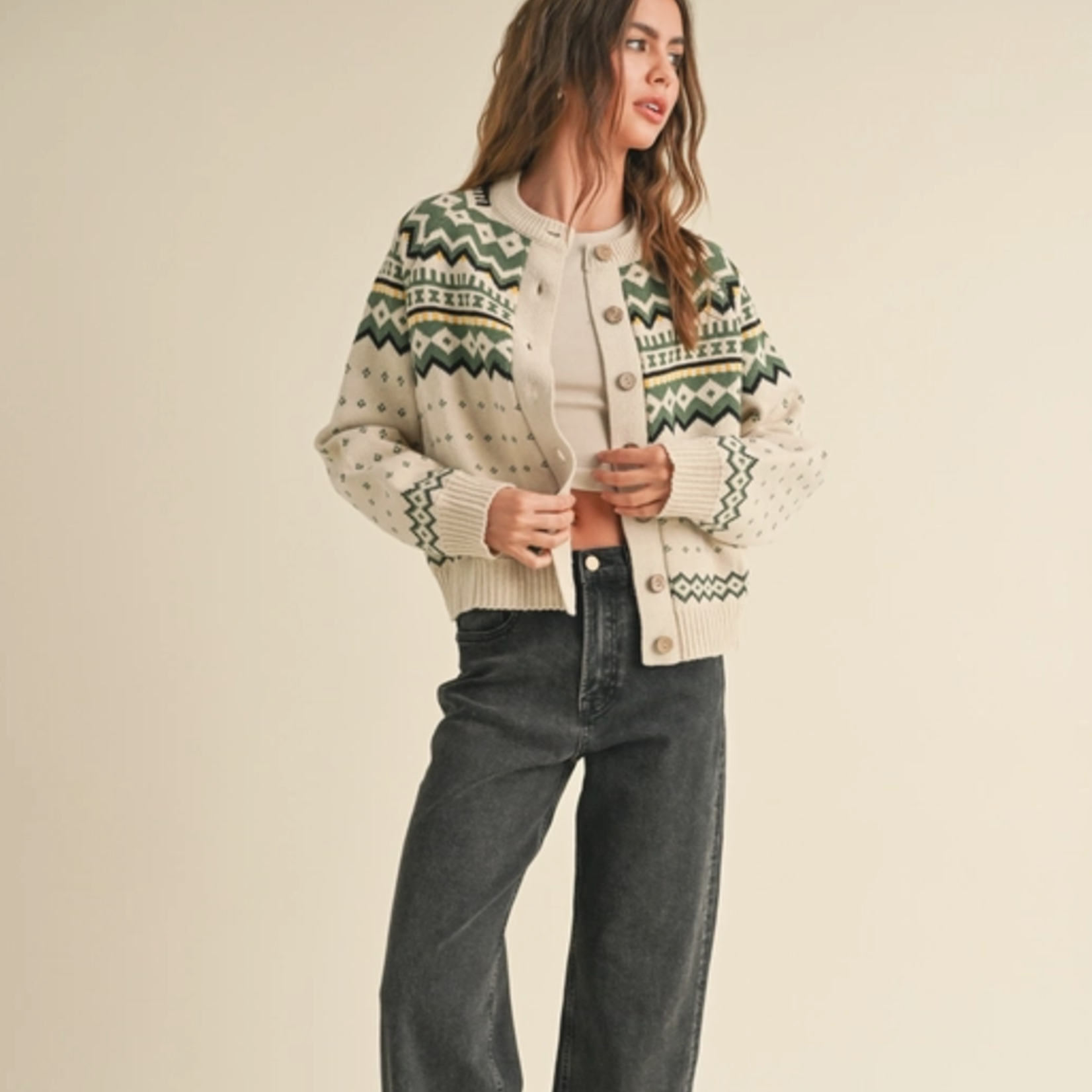 Multi Pattern Cardigan Green Multi