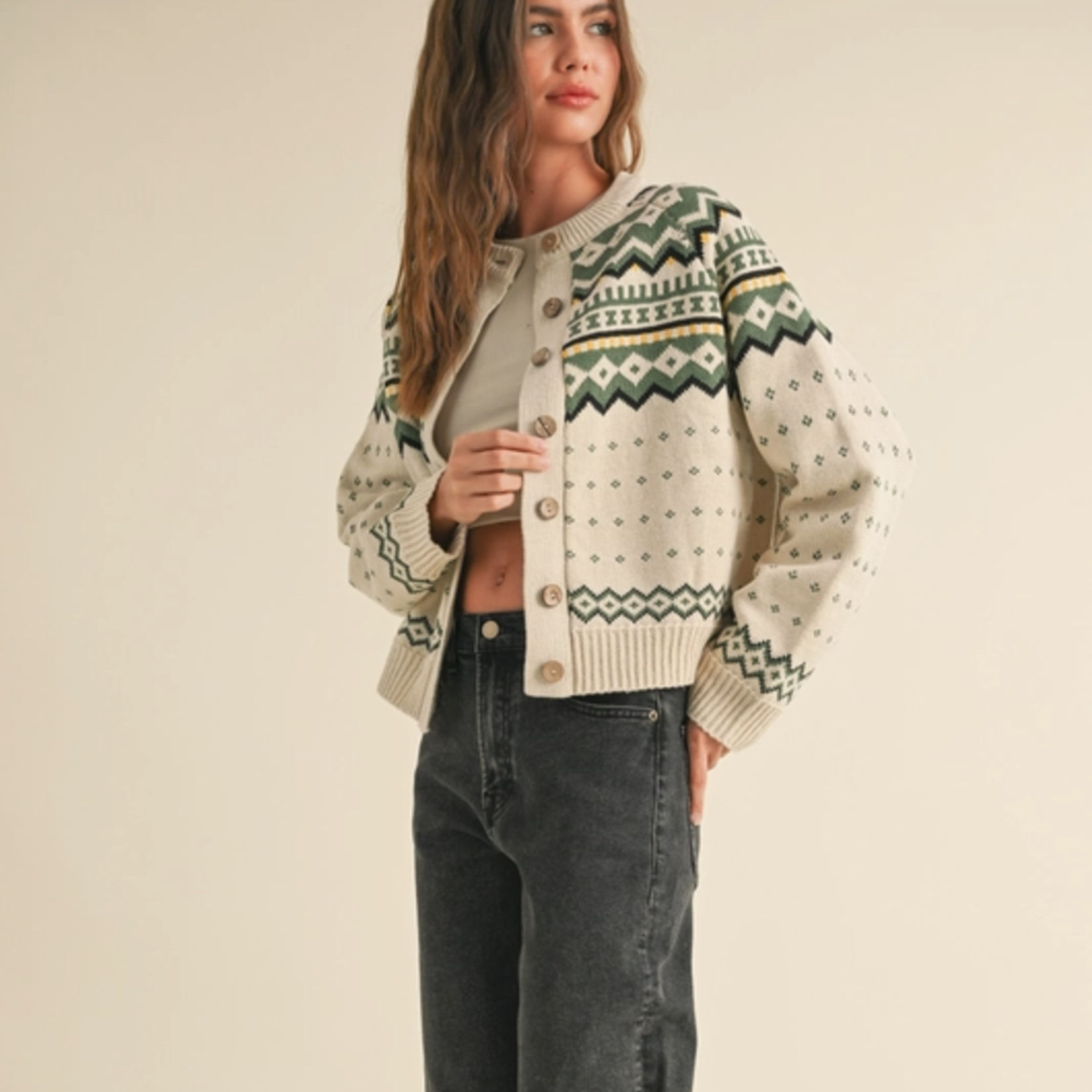 Multi Pattern Cardigan Green Multi