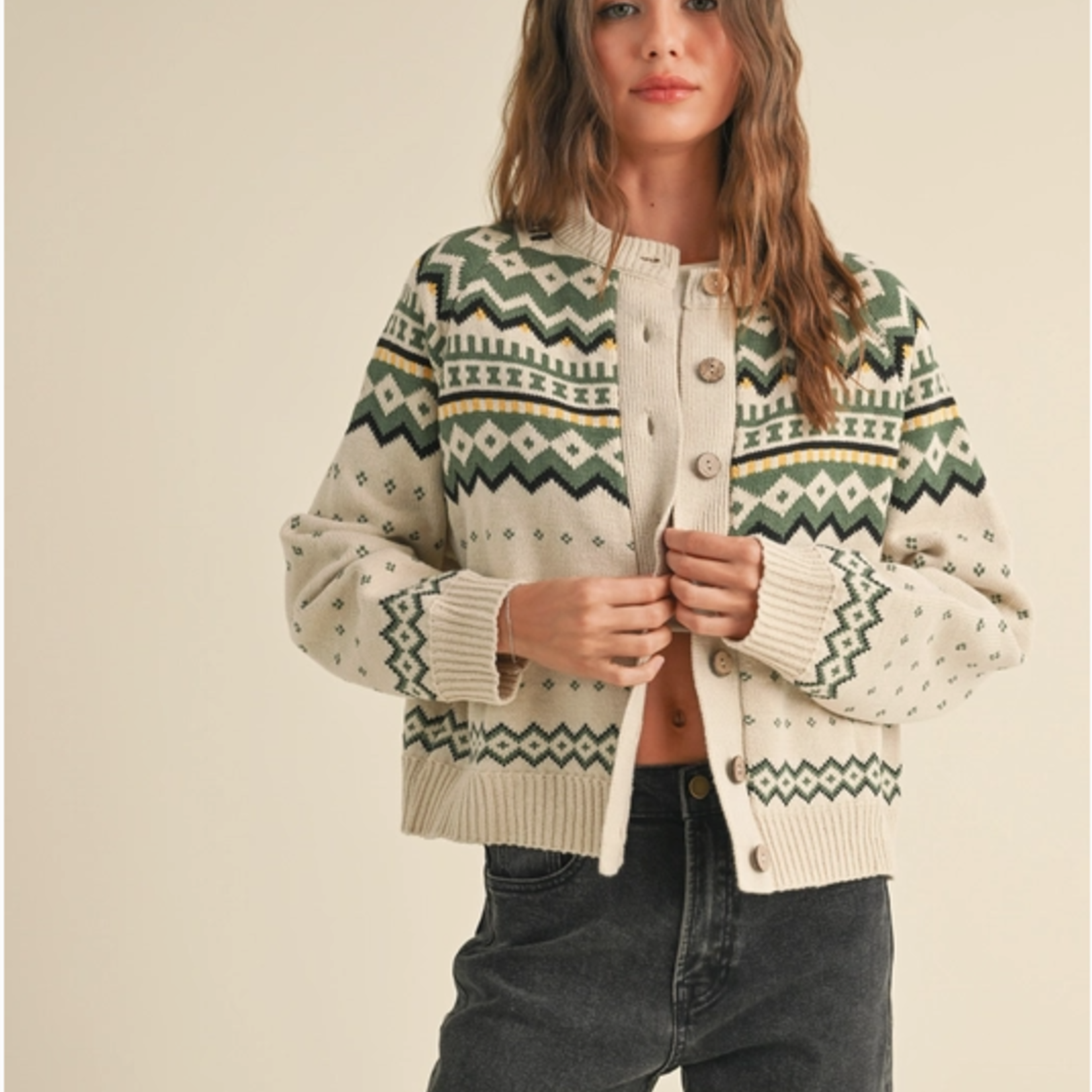 Multi Pattern Cardigan Green Multi