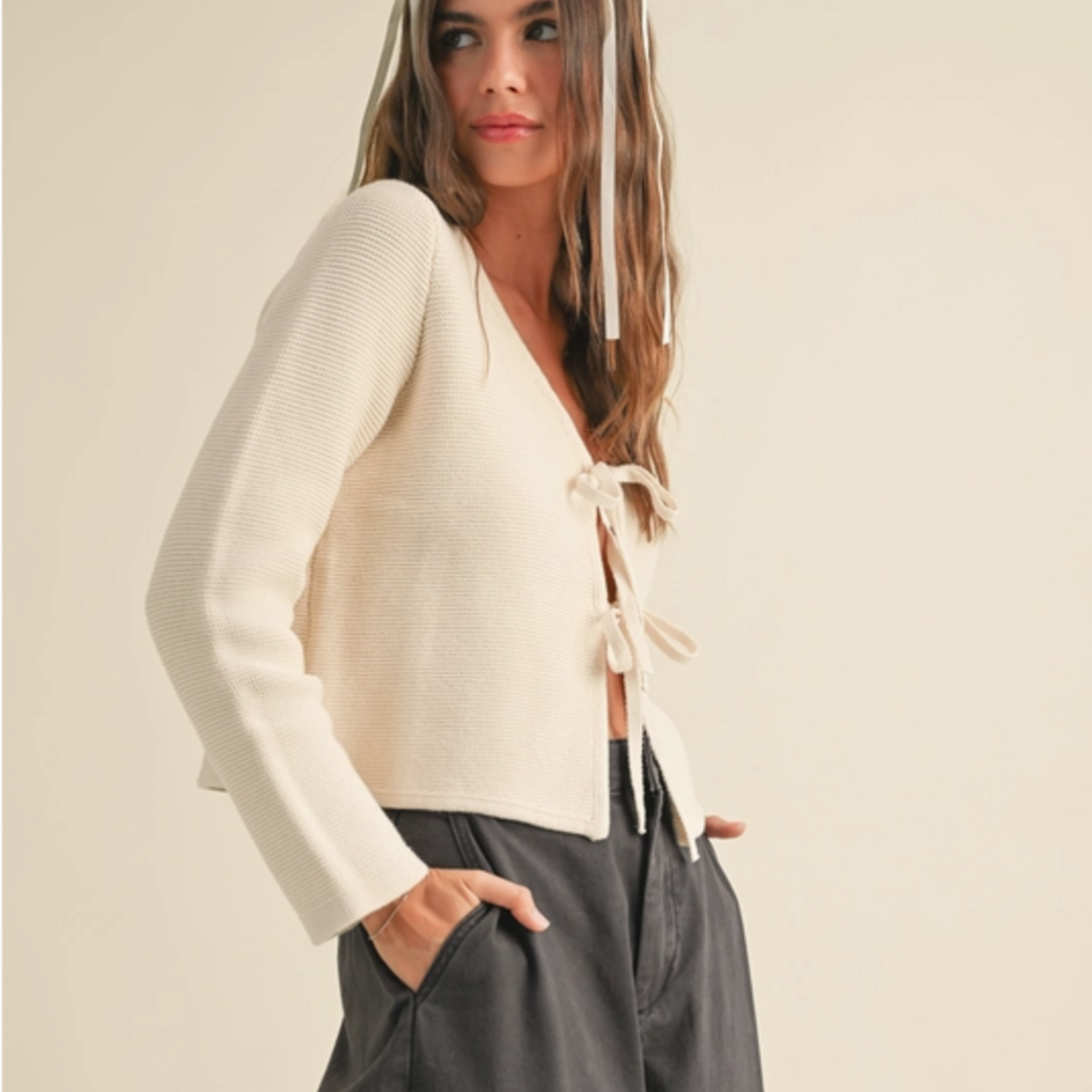 Long Sleeve Knitted Tie Front Cardigan