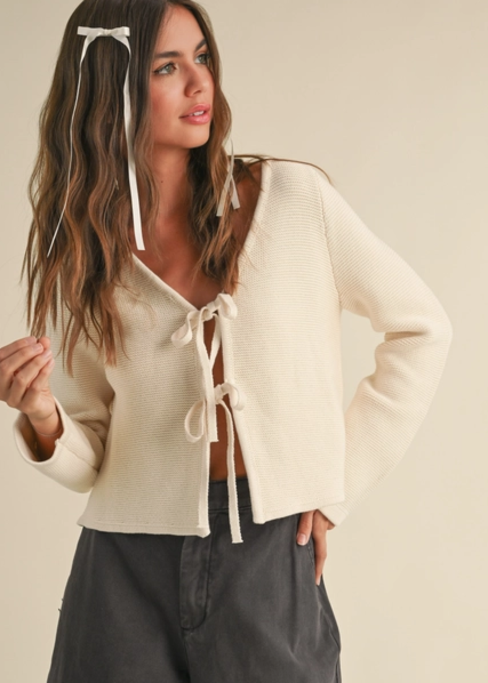 Long Sleeve Knitted Tie Front Cardigan