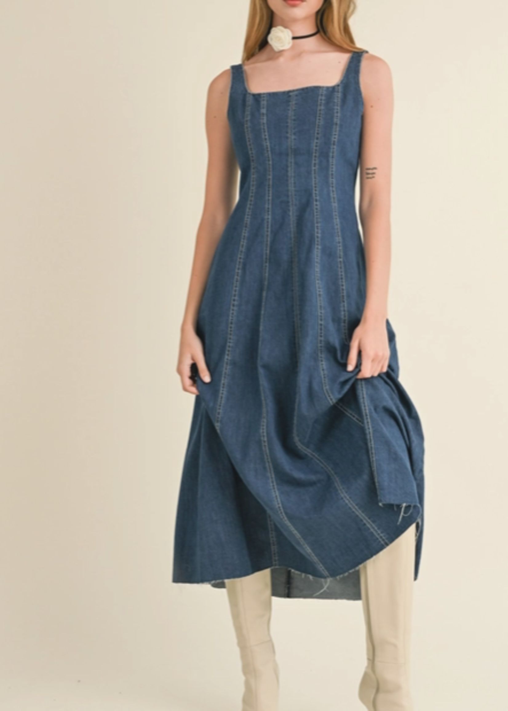 Paneled Denim Maxi