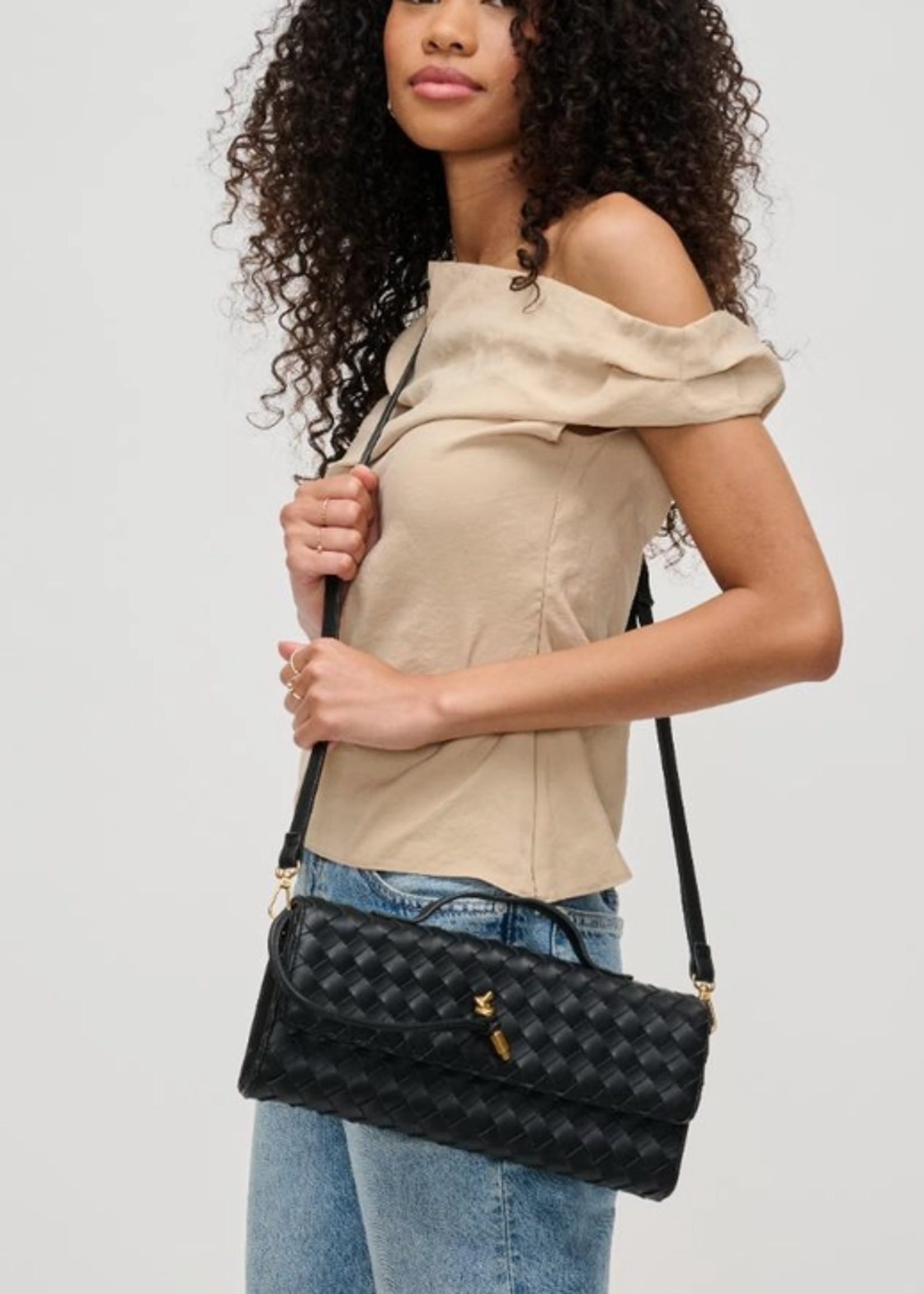 Ada Top Handle Woven East West Clutch Crossbody