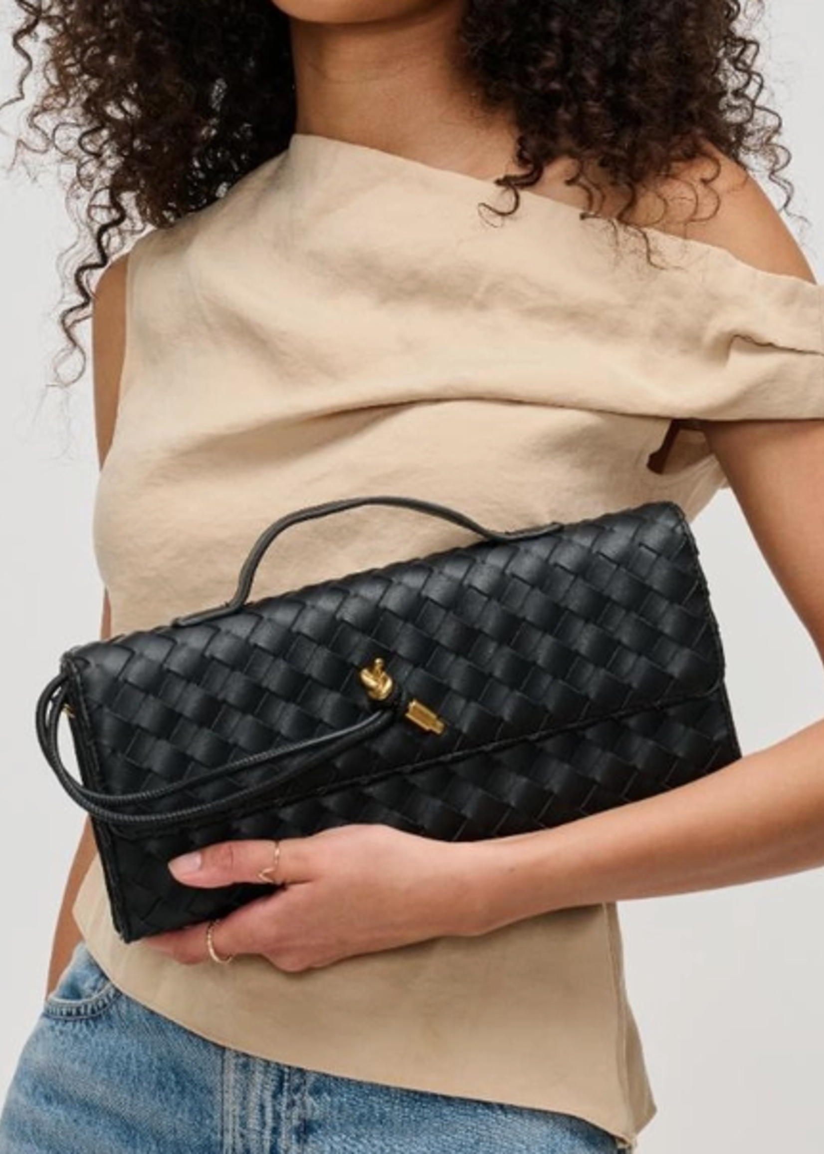 Ada Top Handle Woven East West Clutch Crossbody