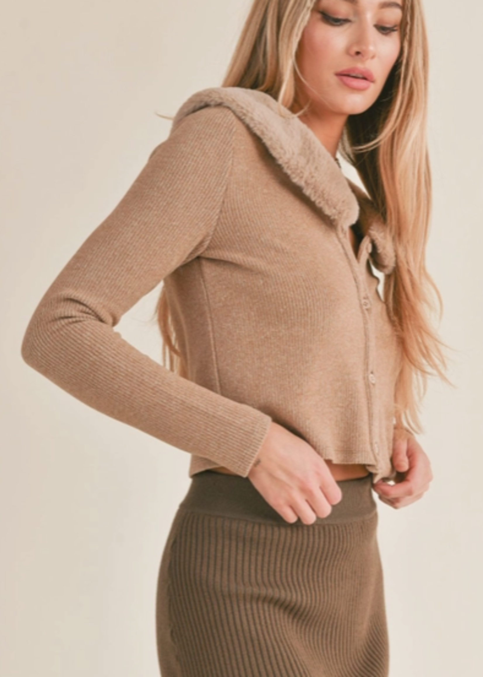 Daria Vegan Fur Collar Cardi