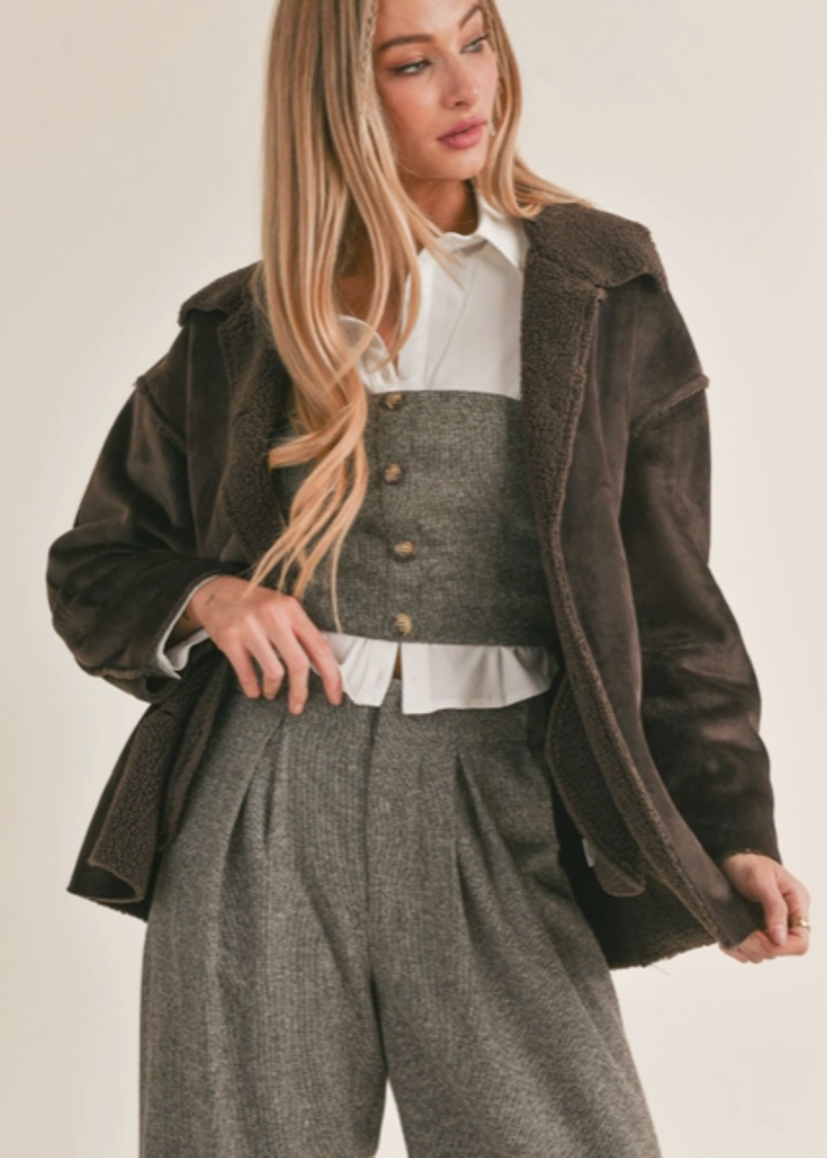 Express Her Sherpa Contrast Faux Fur Coat