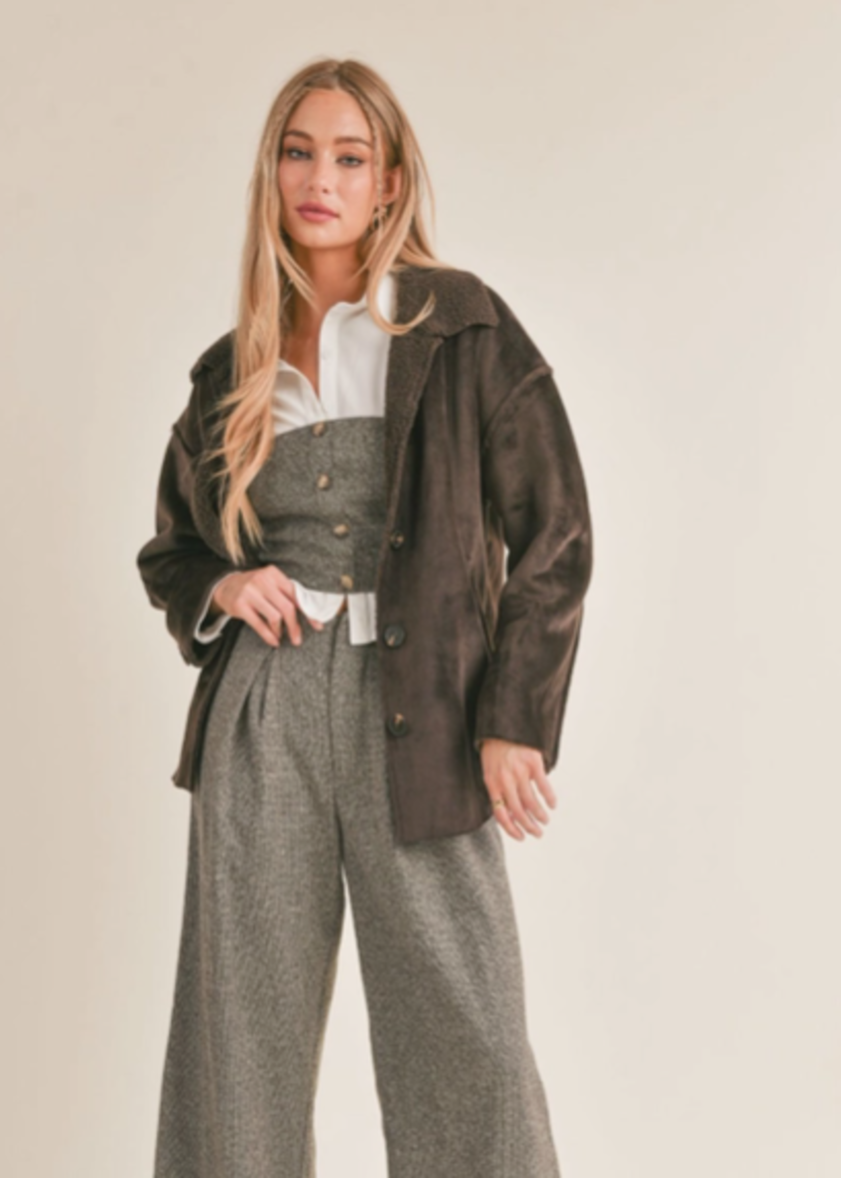 Express Her Sherpa Contrast Faux Fur Coat
