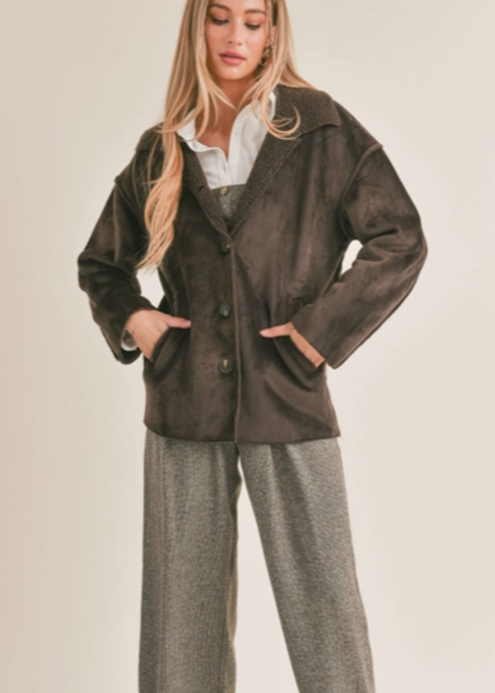 Express Her Sherpa Contrast Faux Fur Coat