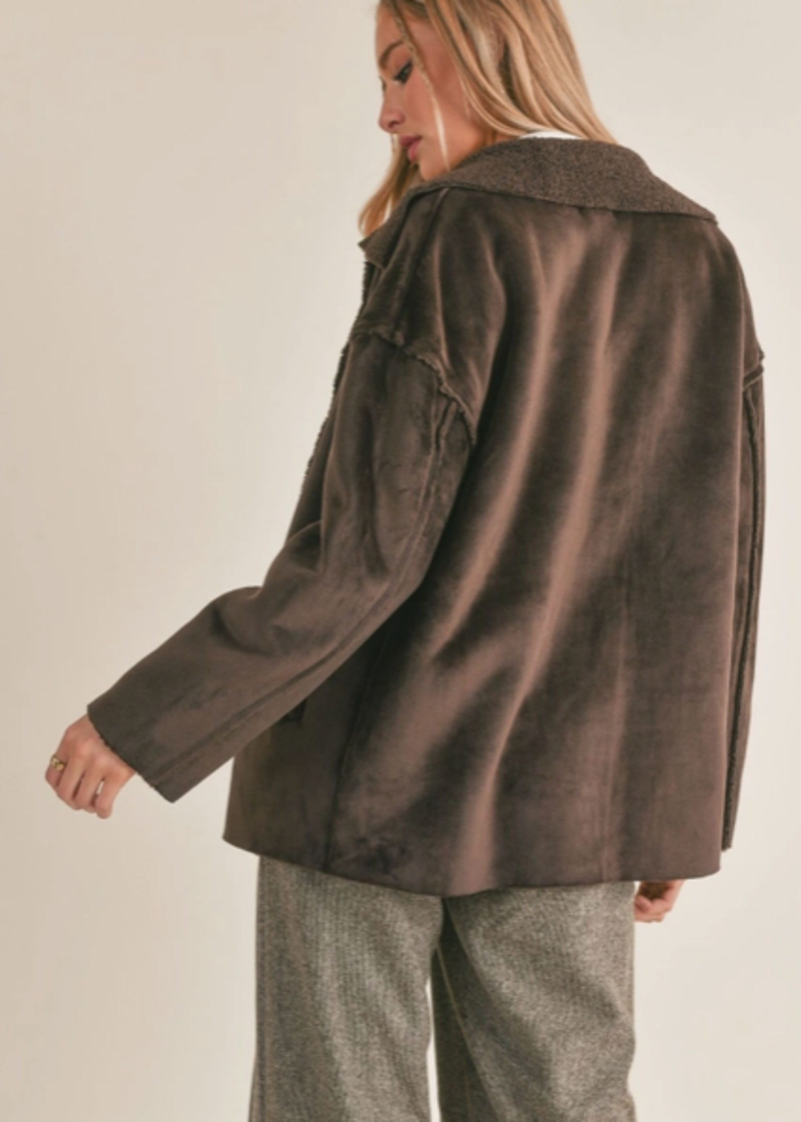 Express Her Sherpa Contrast Faux Fur Coat