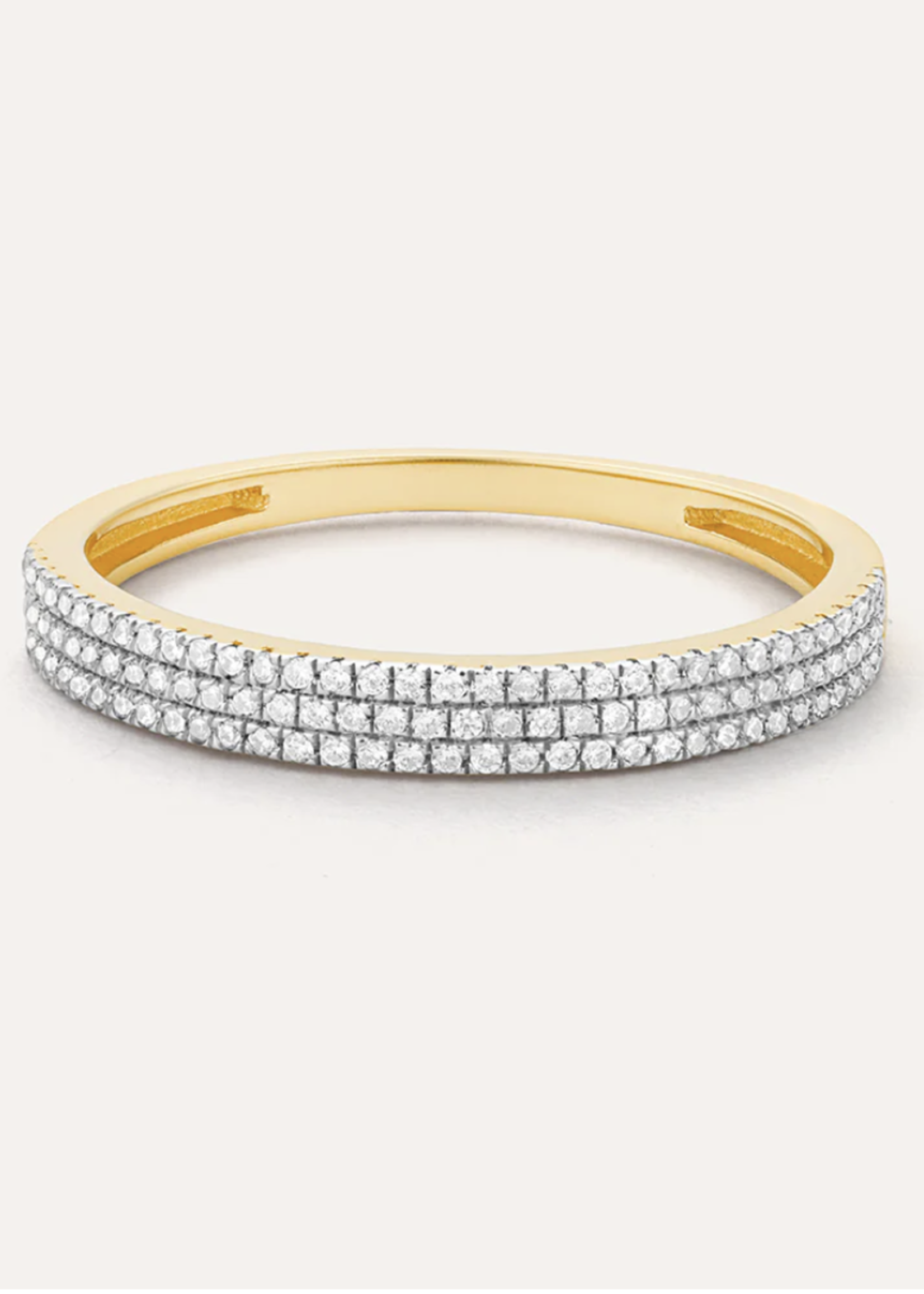 14k GP 3 Row Pave Band Ring