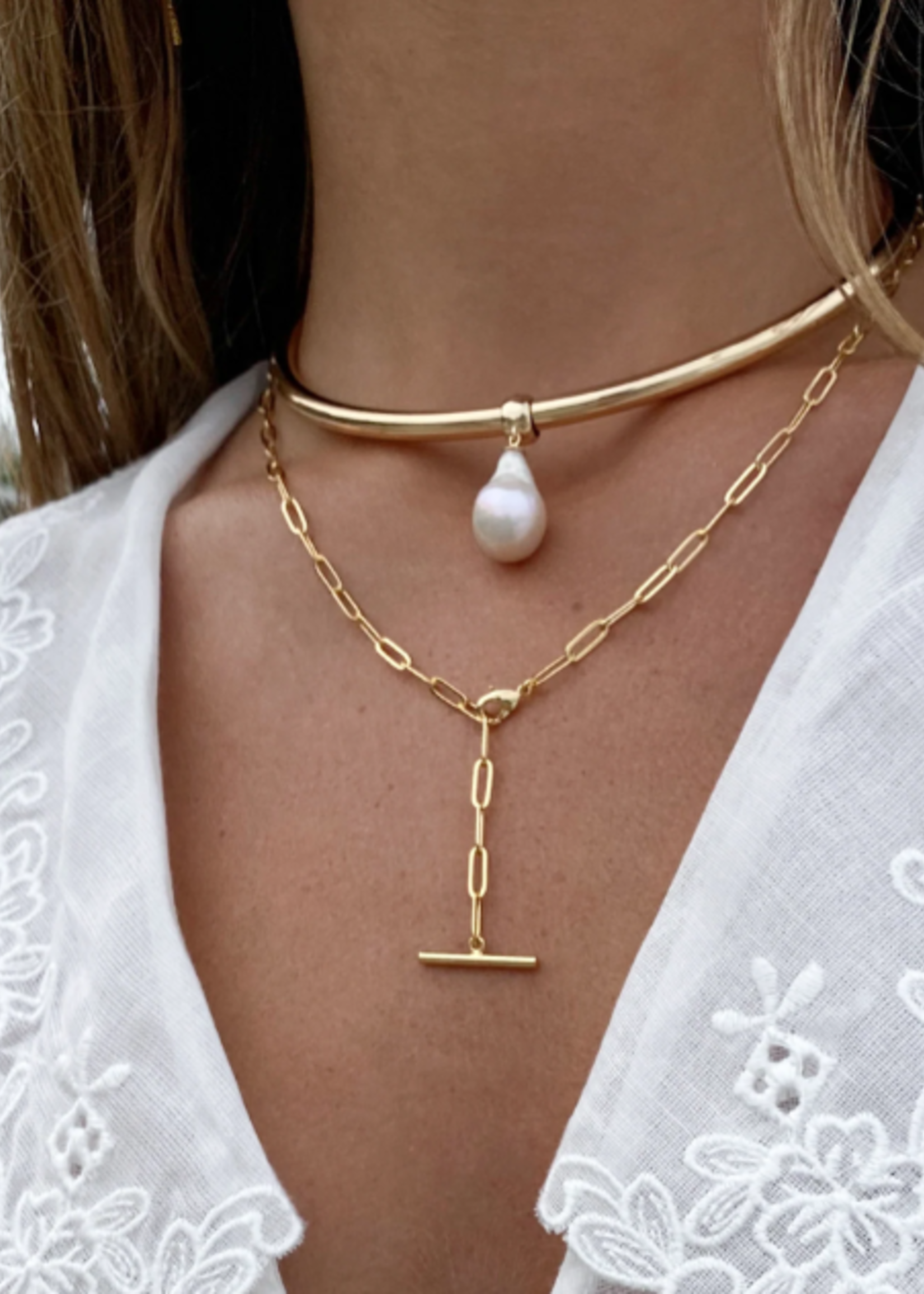 Talia Pearl Choker Necklace - 14k Gold Plated