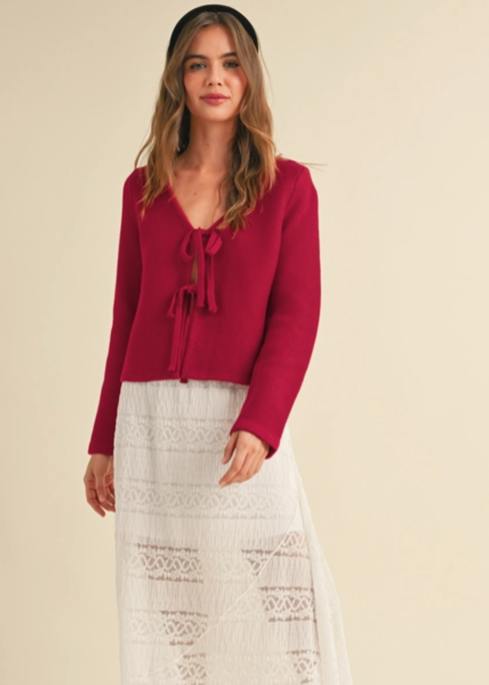 Long Sleeve Knitted Tie Front Cardigan