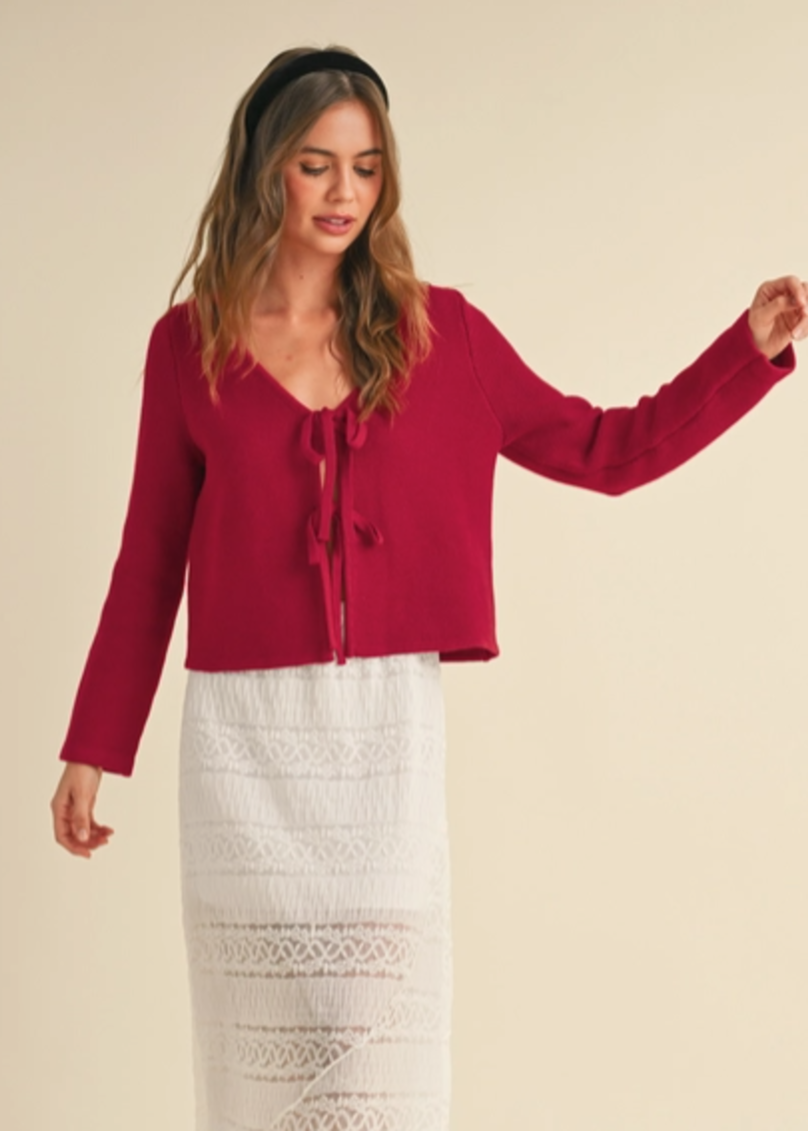 Long Sleeve Knitted Tie Front Cardigan