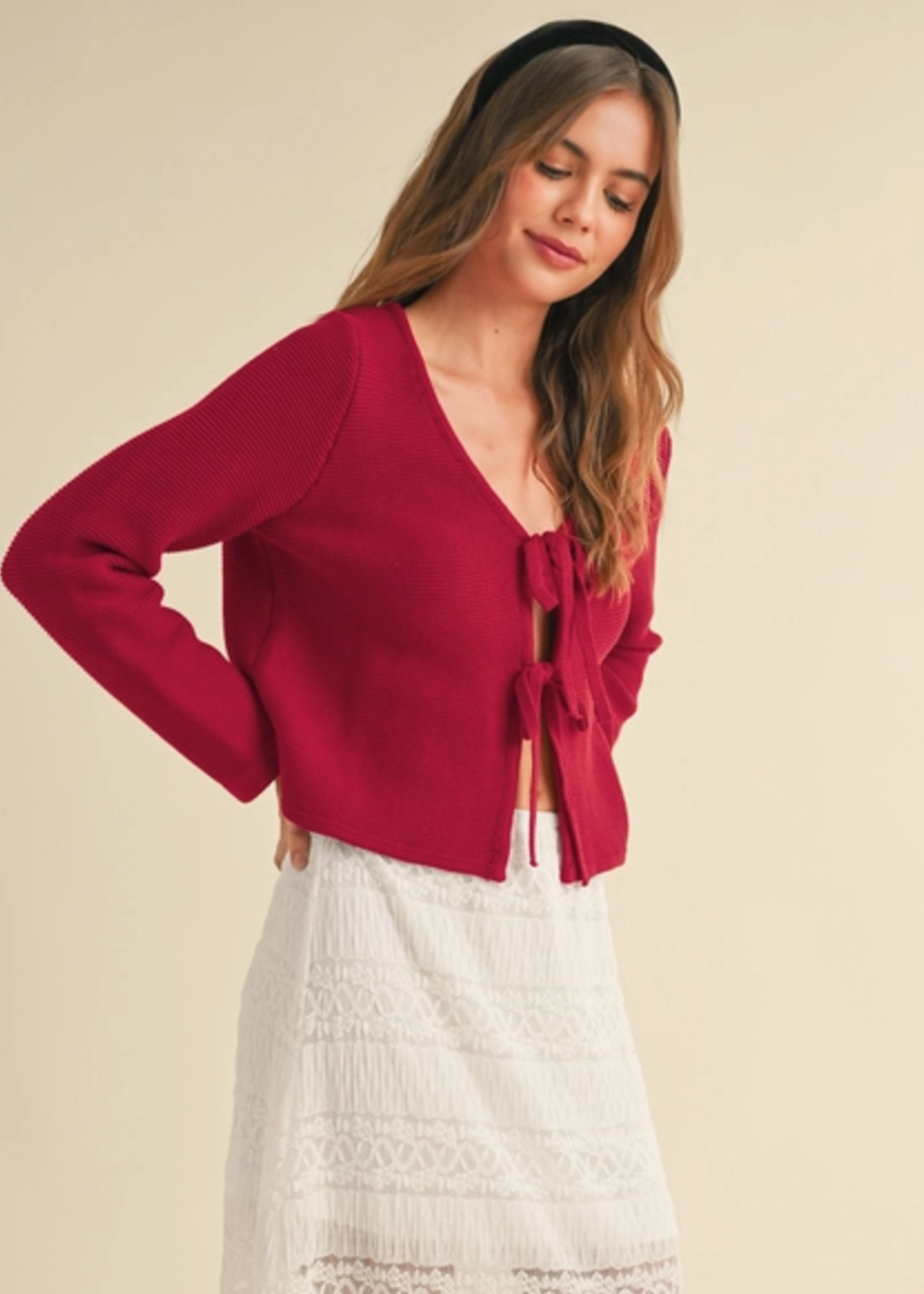 Long Sleeve Knitted Tie Front Cardigan
