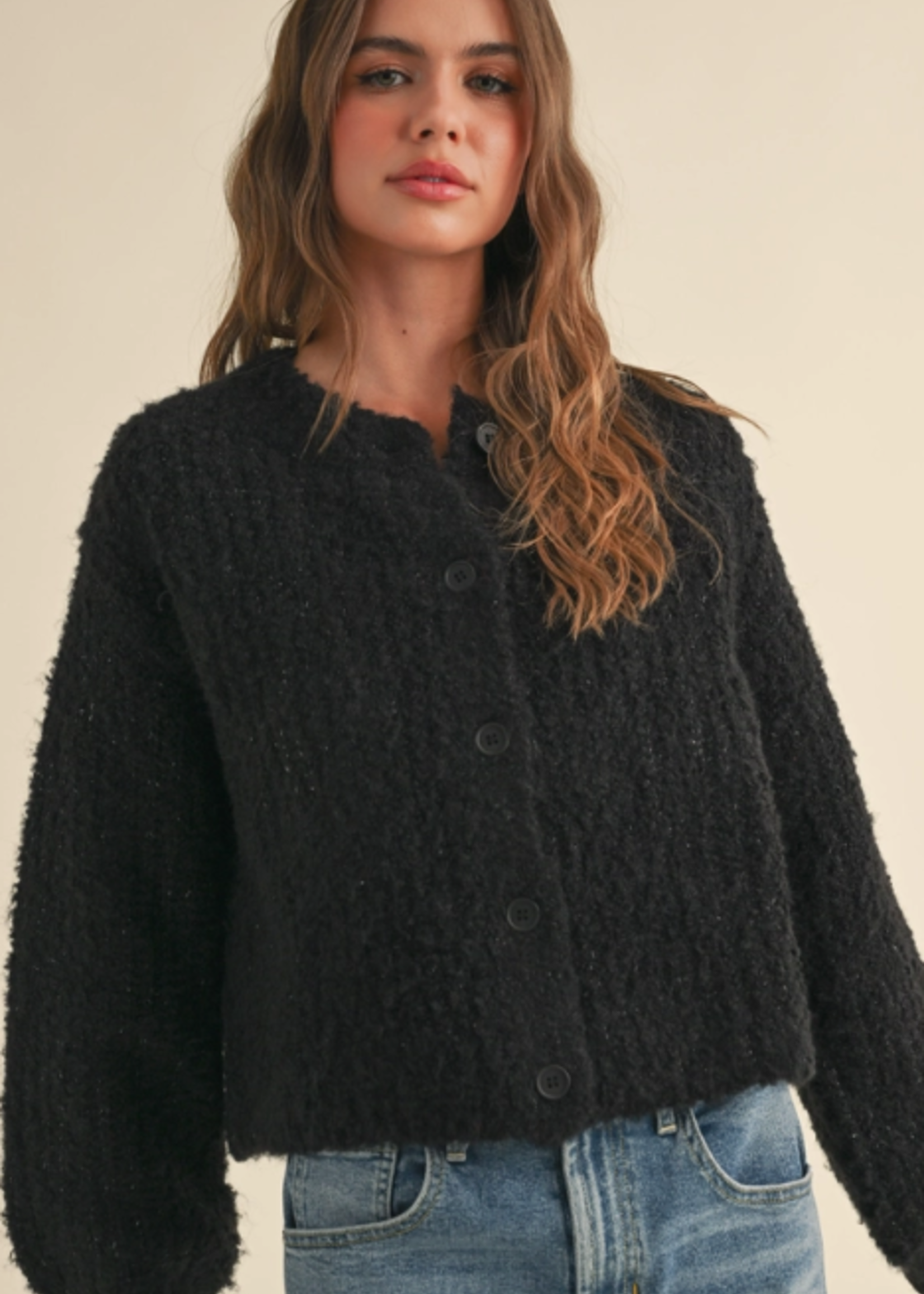Roundneck Button Front Sweater Cardigan
