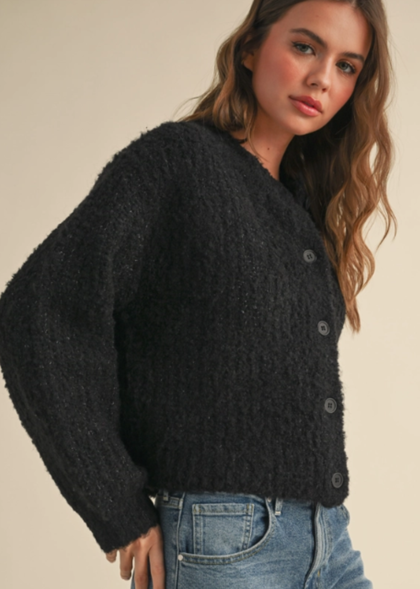 Roundneck Button Front Sweater Cardigan