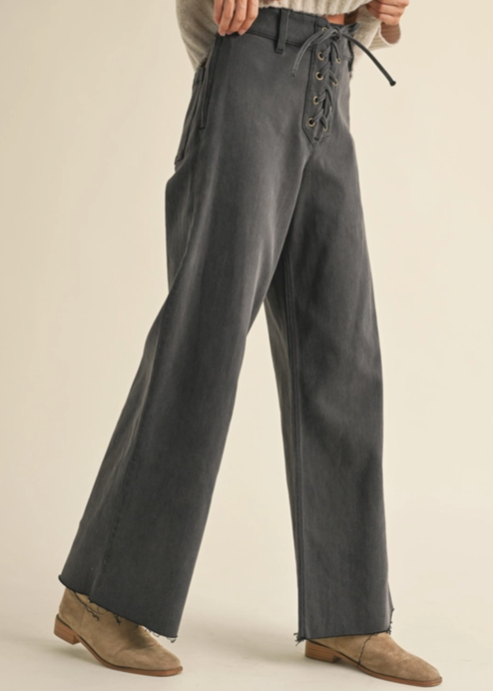 Lace-Up Front Wide Leg Pants