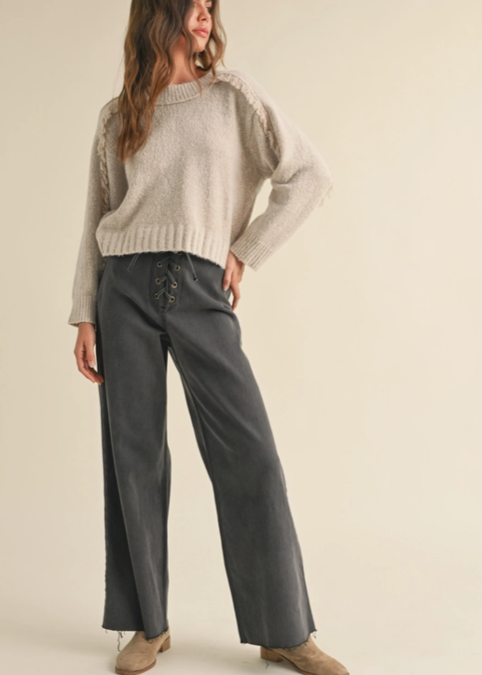 Lace-Up Front Wide Leg Pants