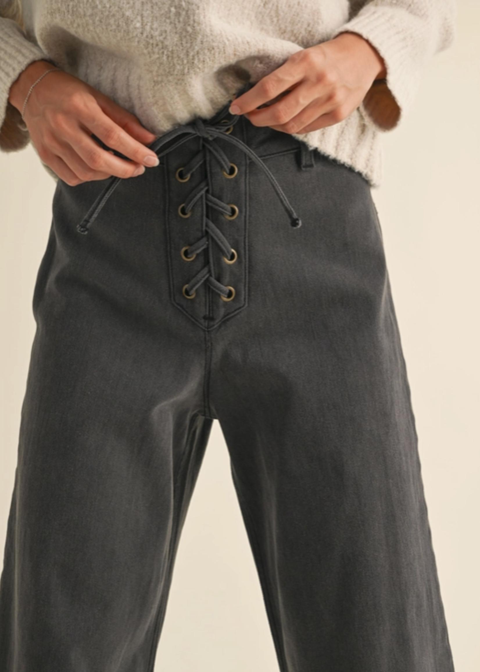 Lace-Up Front Wide Leg Pants