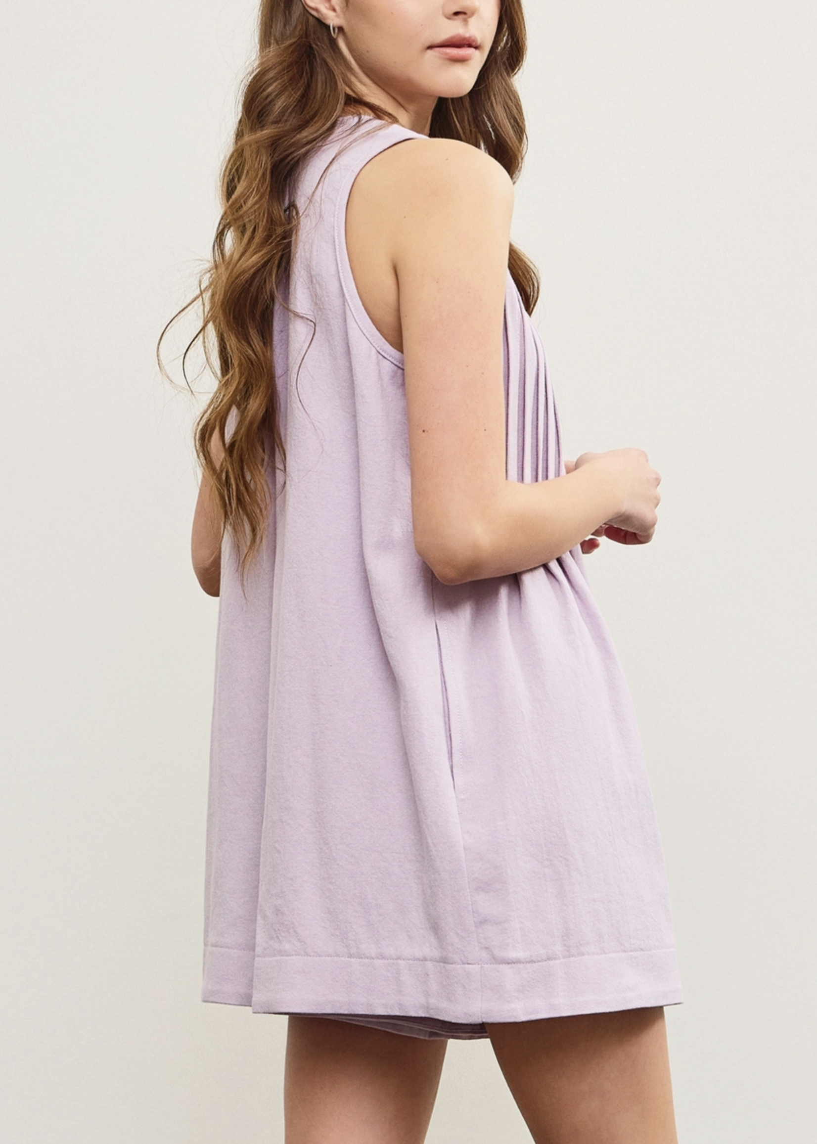 Deep V Neck Pleated Sleeveless Romper