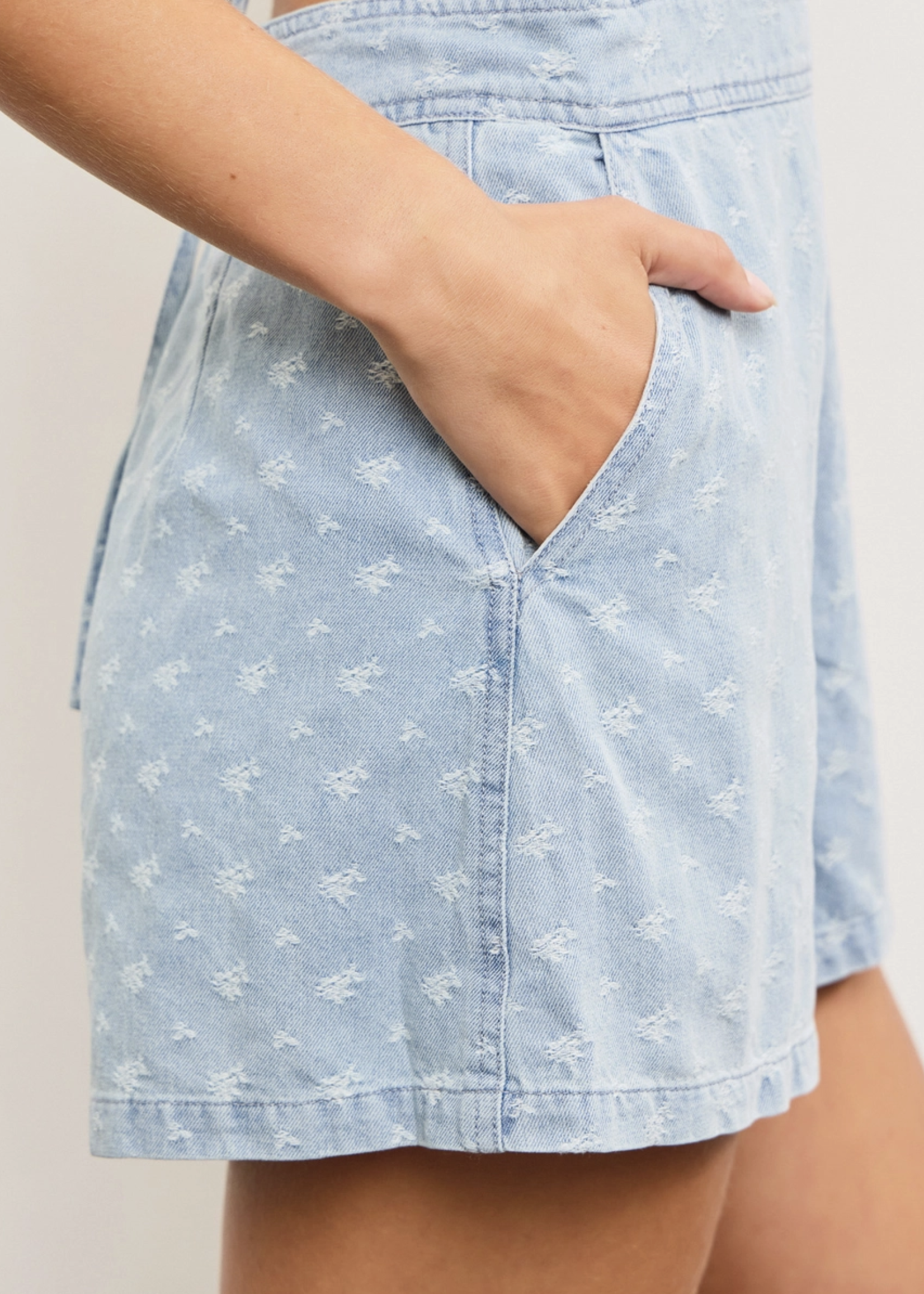 Open Back Cross Tied Denim Romper