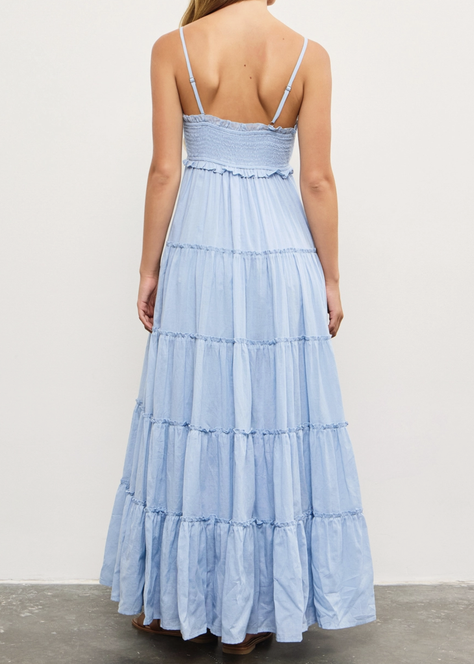 Front Shirring Ruffle Tiered Frill Sleeveless Dress