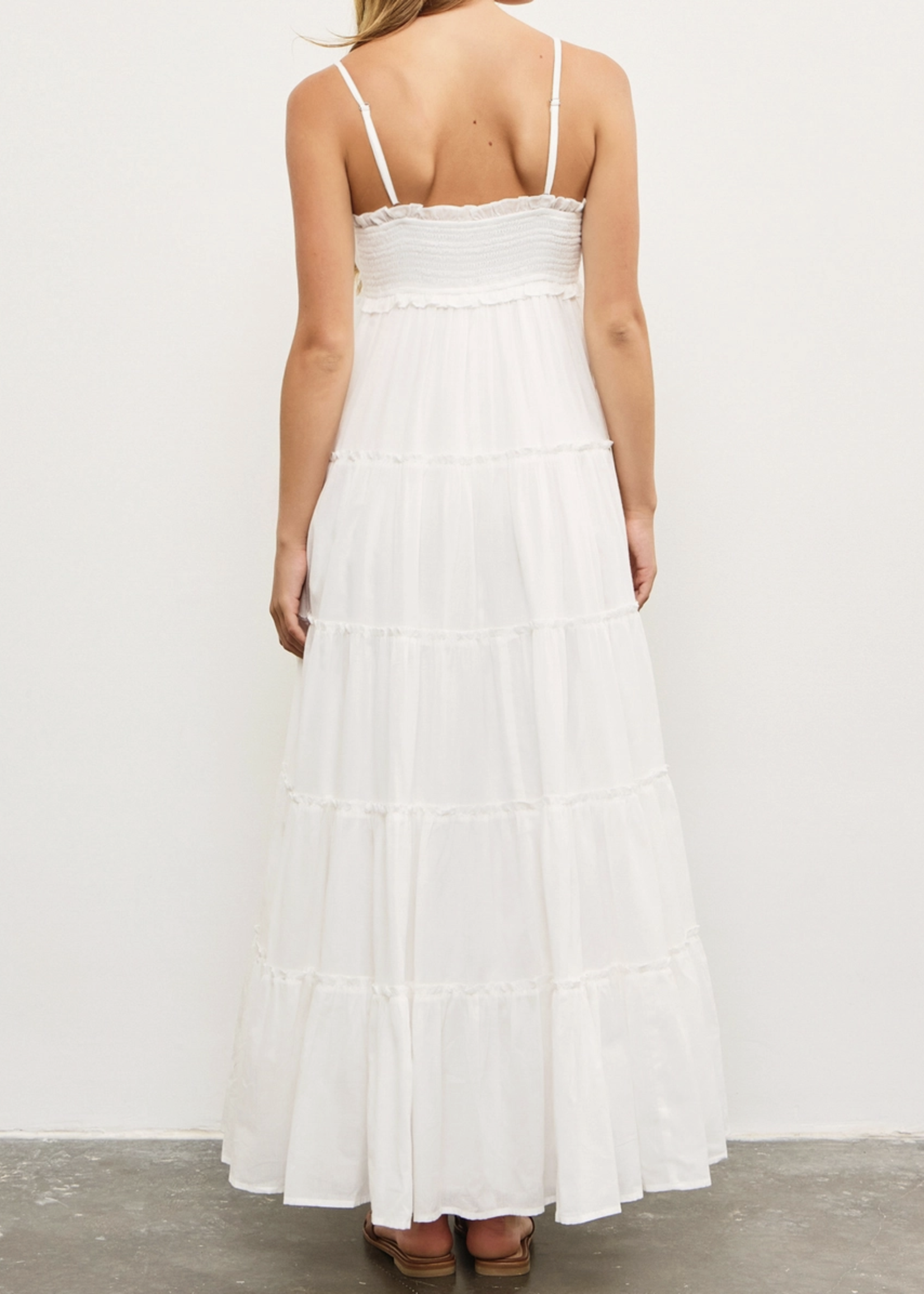 Front Shirring Ruffle Tiered Frill Sleeveless Dress