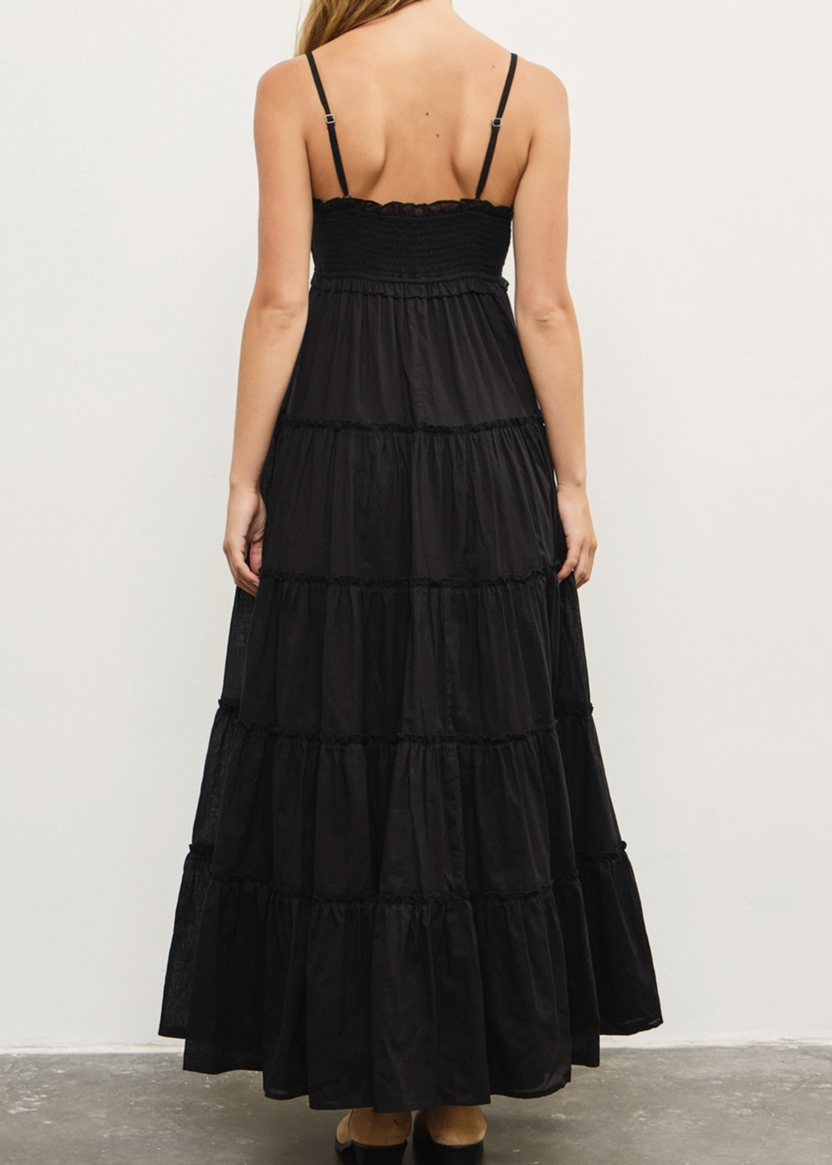 Front Shirring Ruffle Tiered Frill Sleeveless Dress