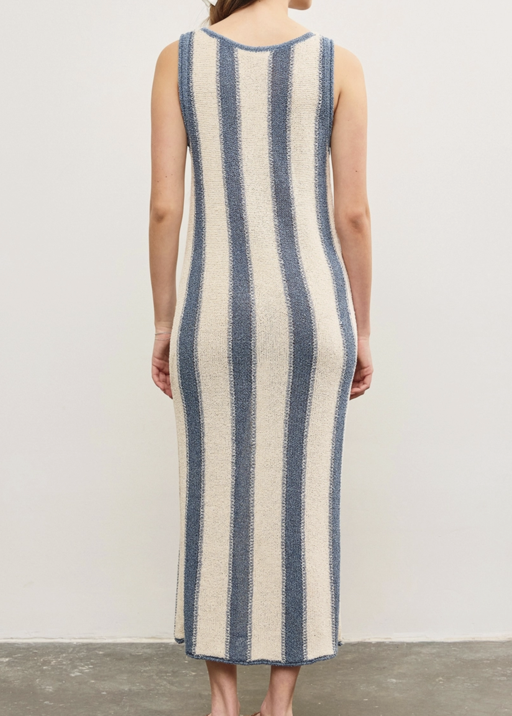 Deep V Neck Tied Front Striped Dress