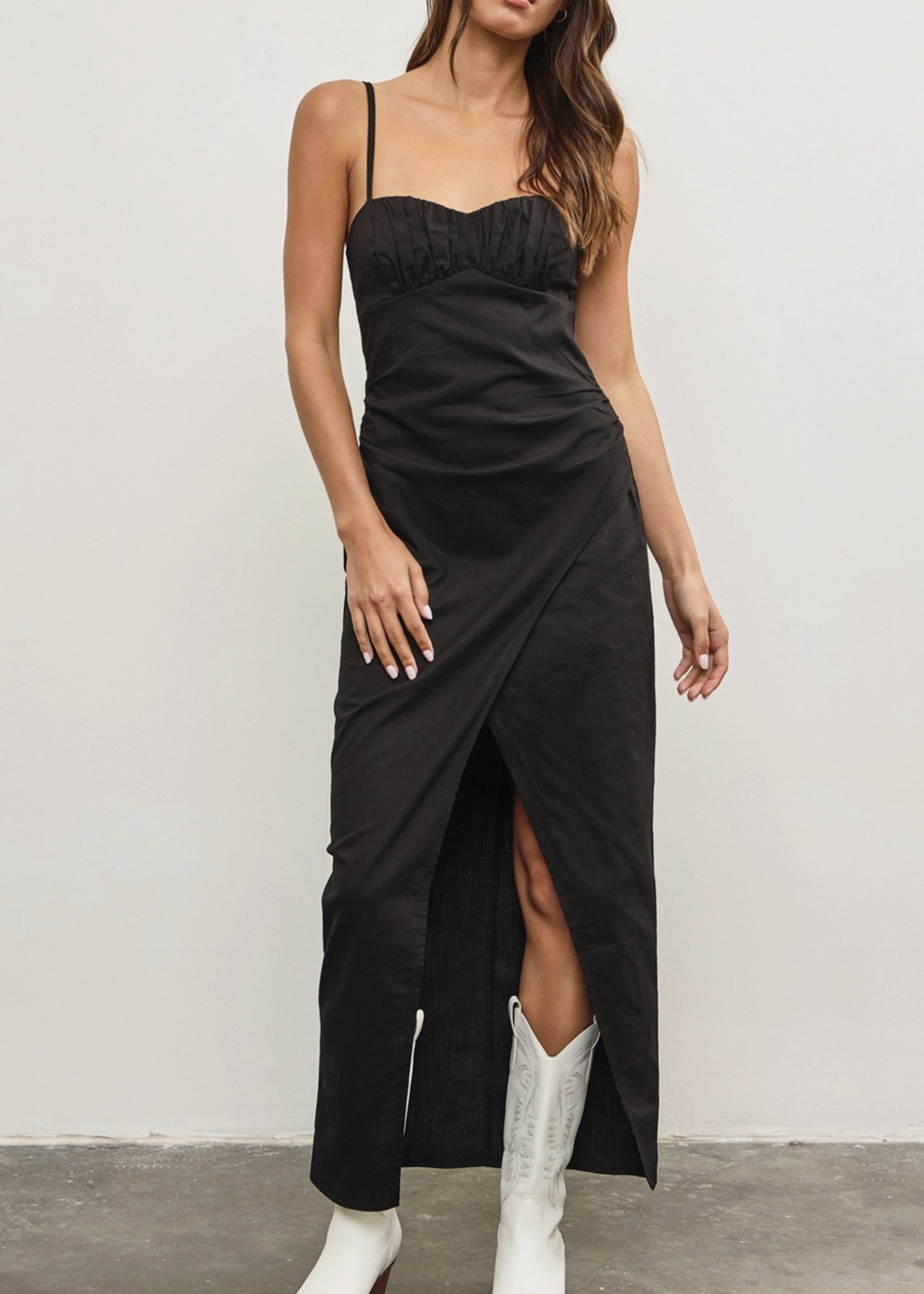 Gathered Front Overlap Cami Dress