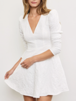 V Neck Long Sleeve Shirring Flare Dress