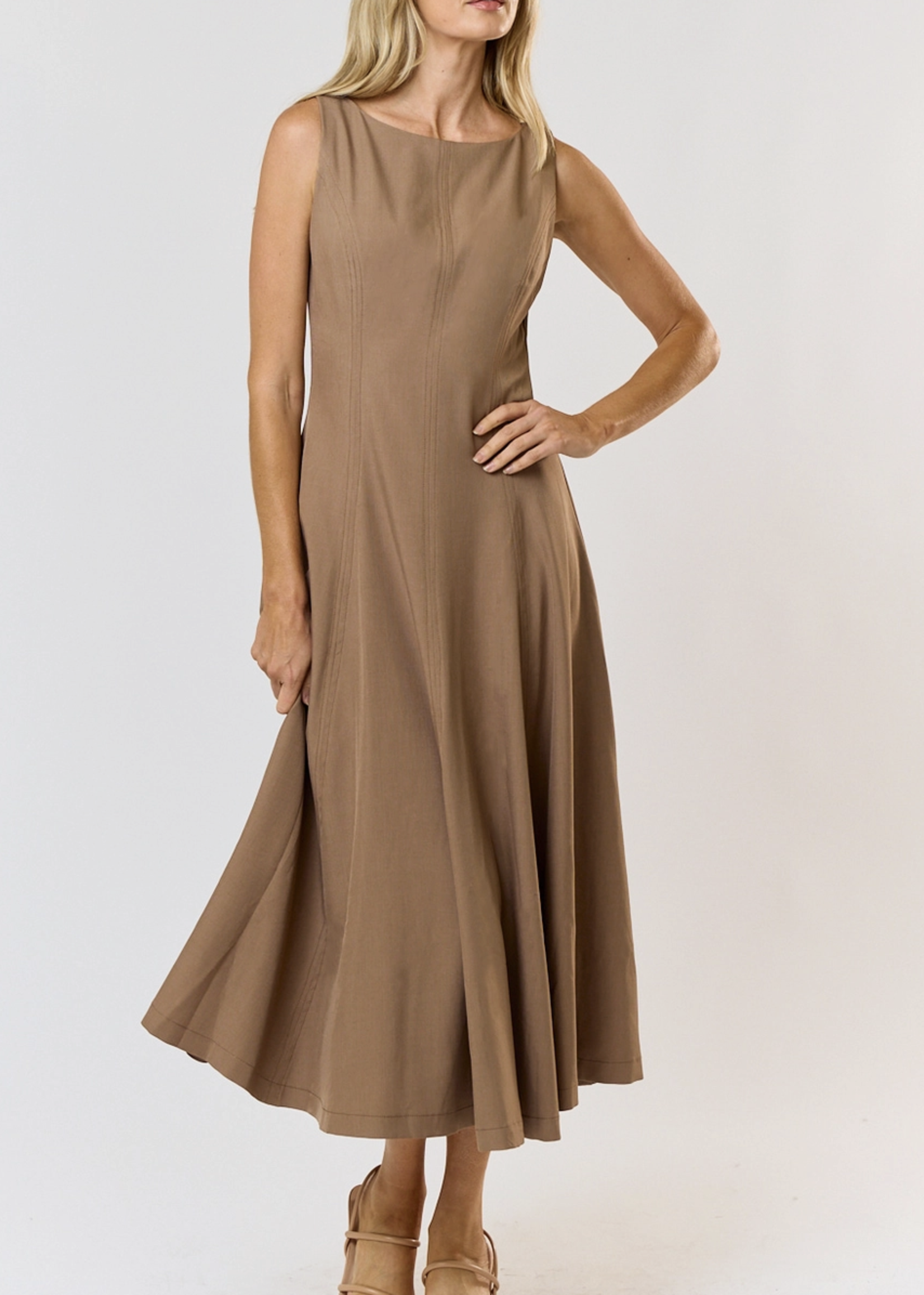 Boat Neck Flared Bottom Sleeveless Midi