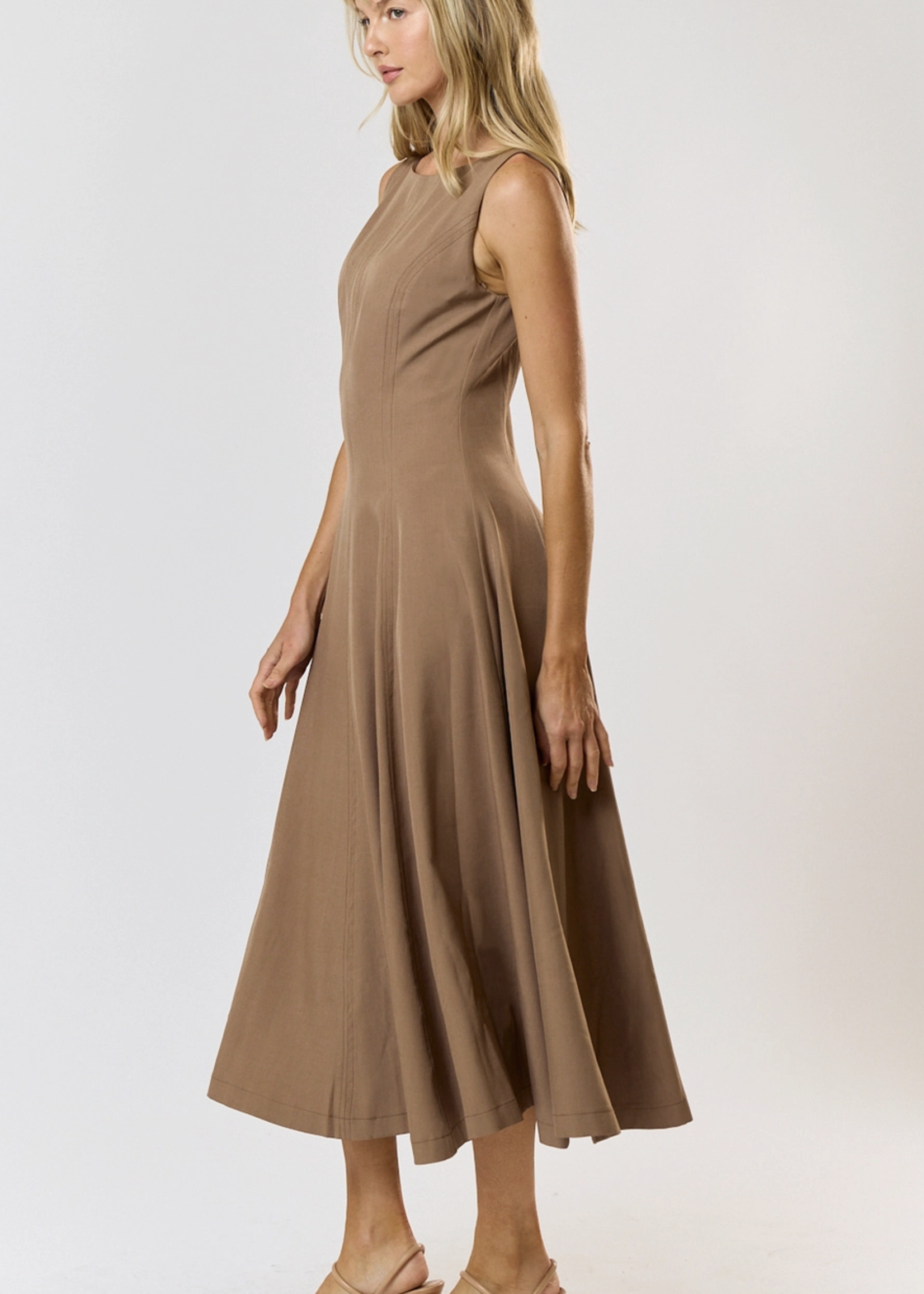 Boat Neck Flared Bottom Sleeveless Midi