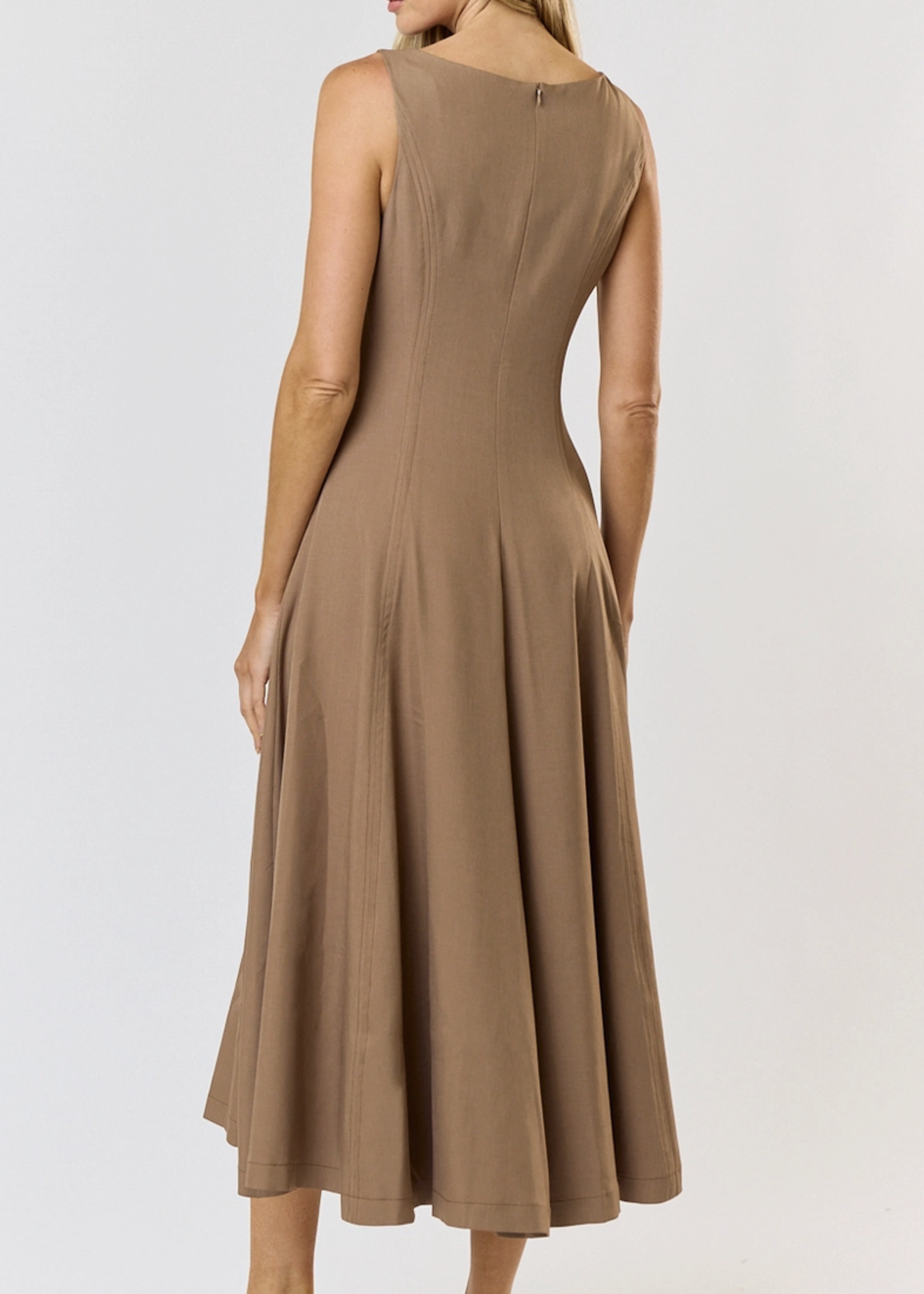 Boat Neck Flared Bottom Sleeveless Midi