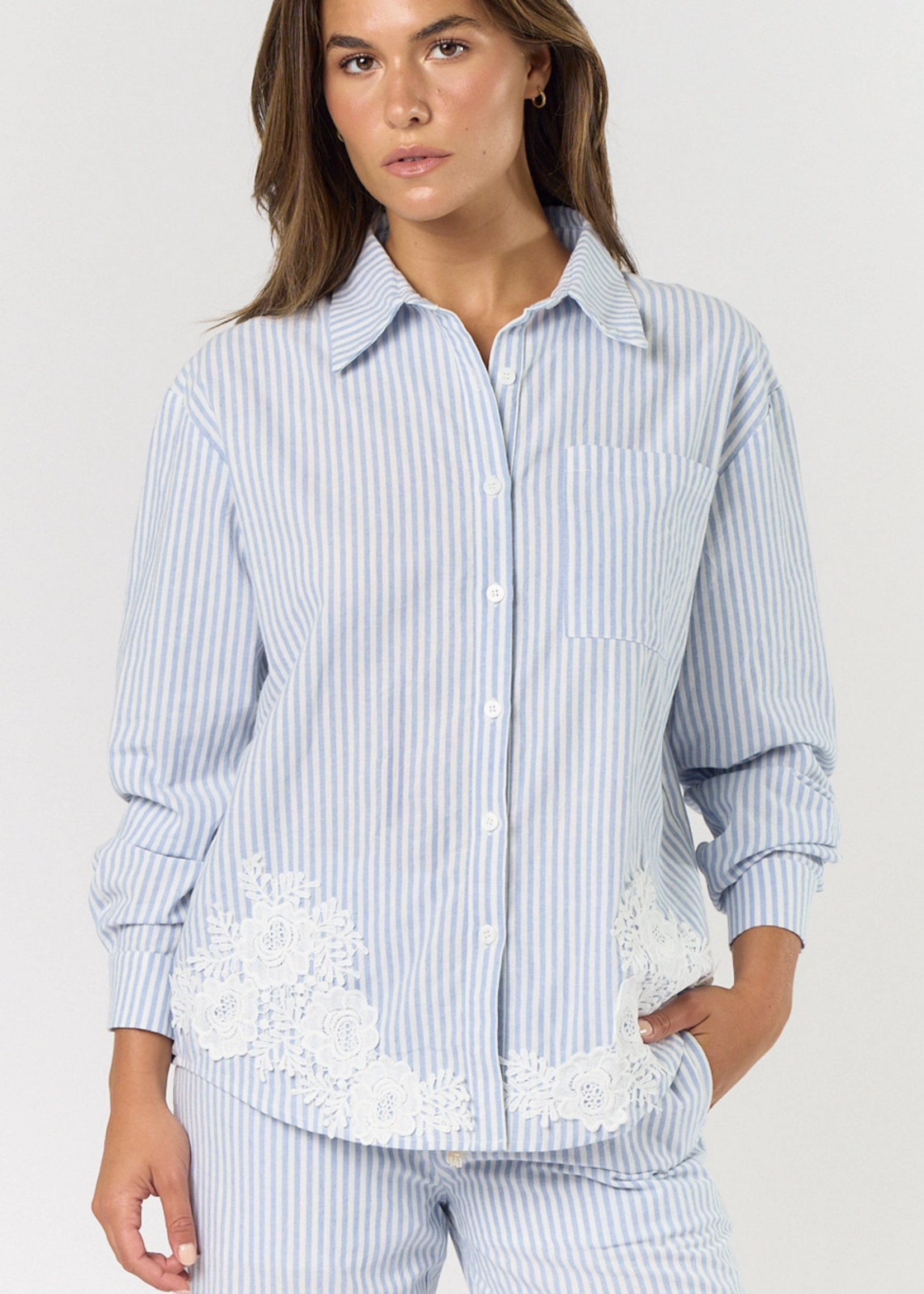 Embroidered Striped Button Down
