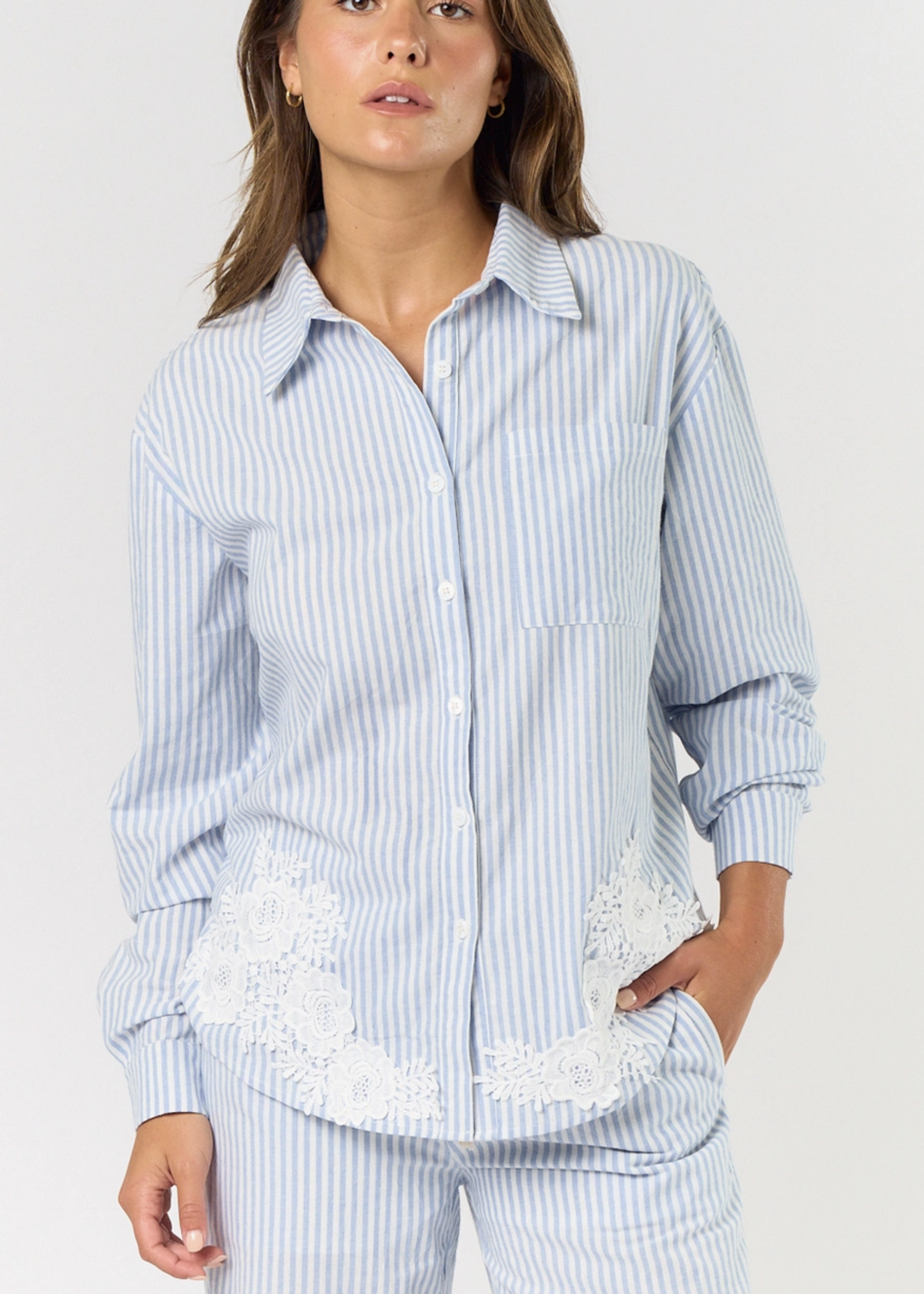 Embroidered Striped Button Down