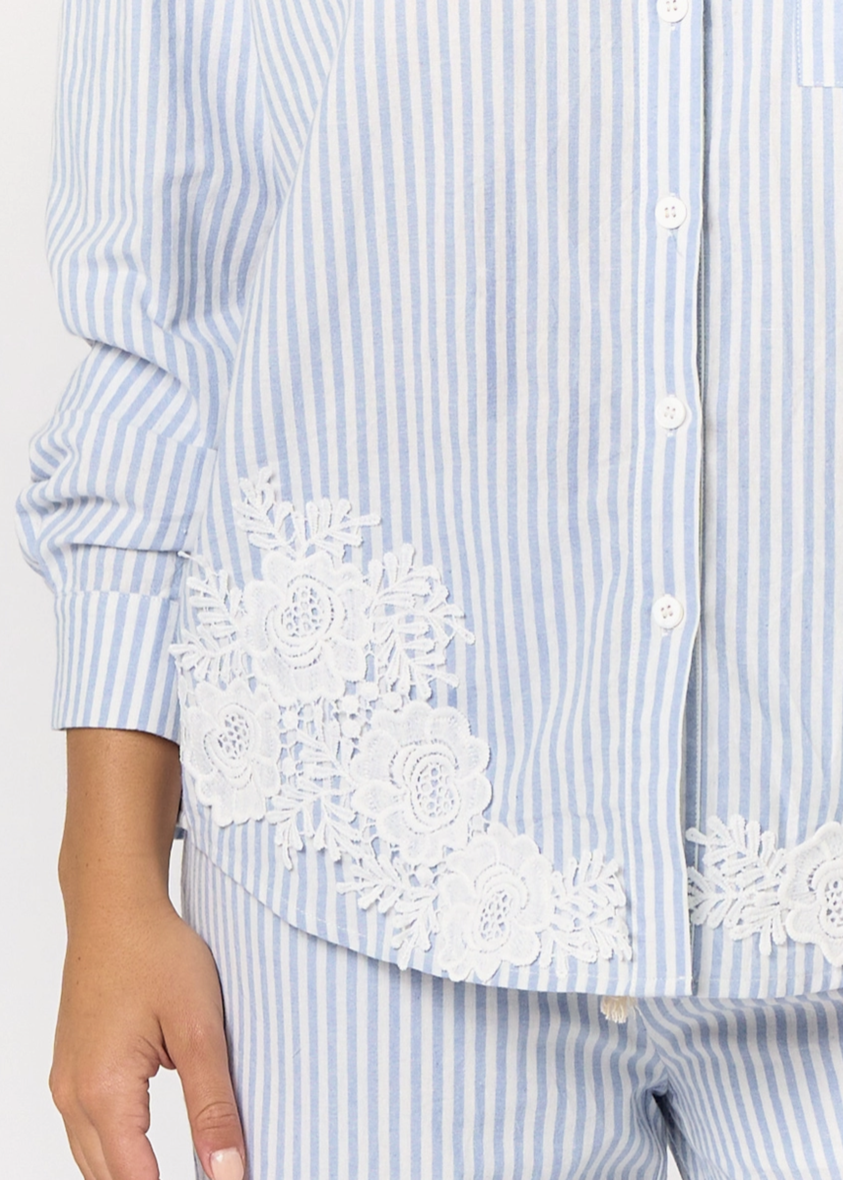 Embroidered Striped Button Down