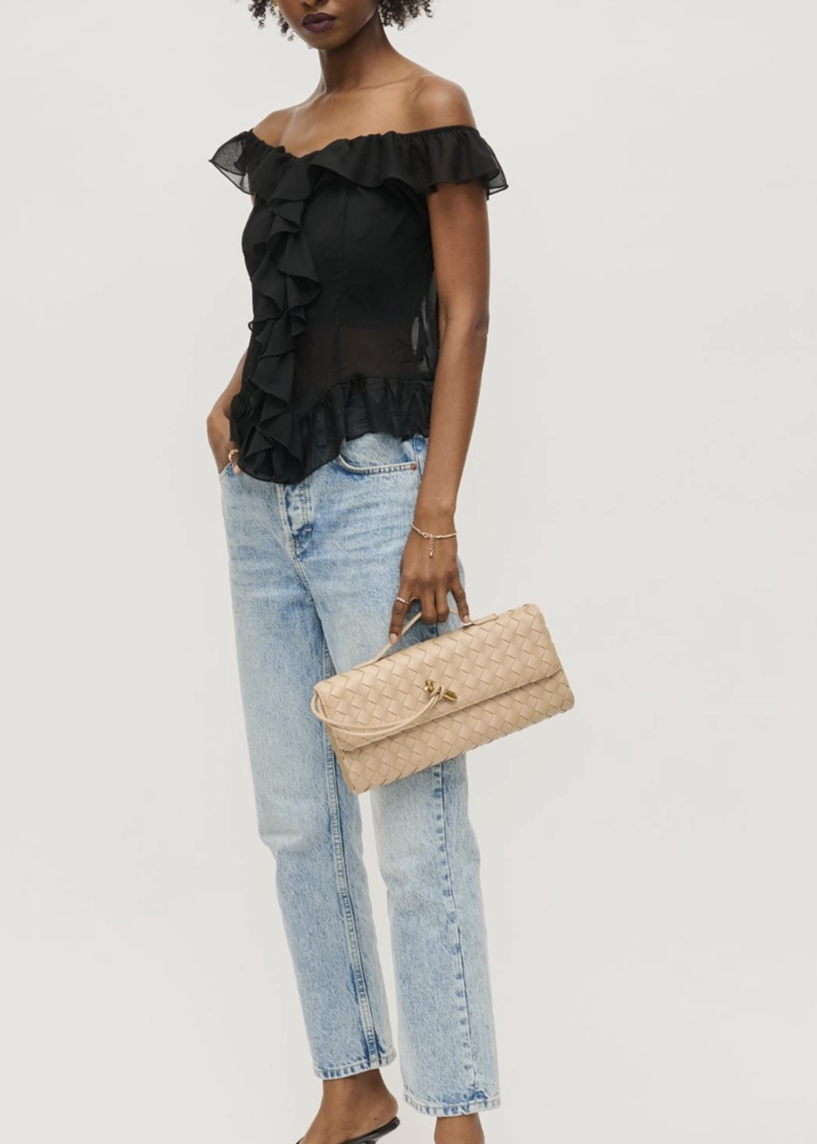 Ada Top Handle Woven East West Clutch Crossbody