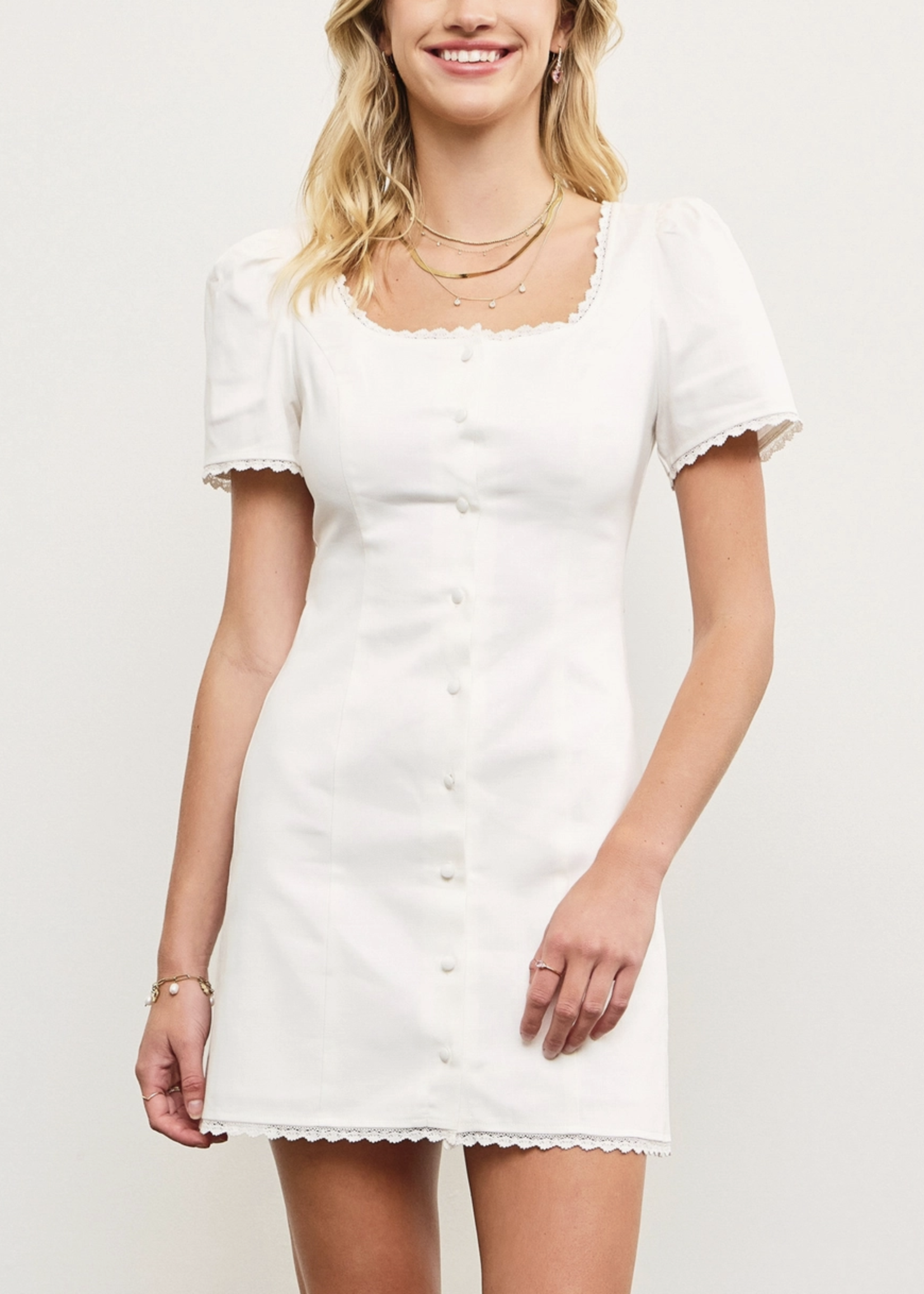 Puff Sleeve Button Front Dress